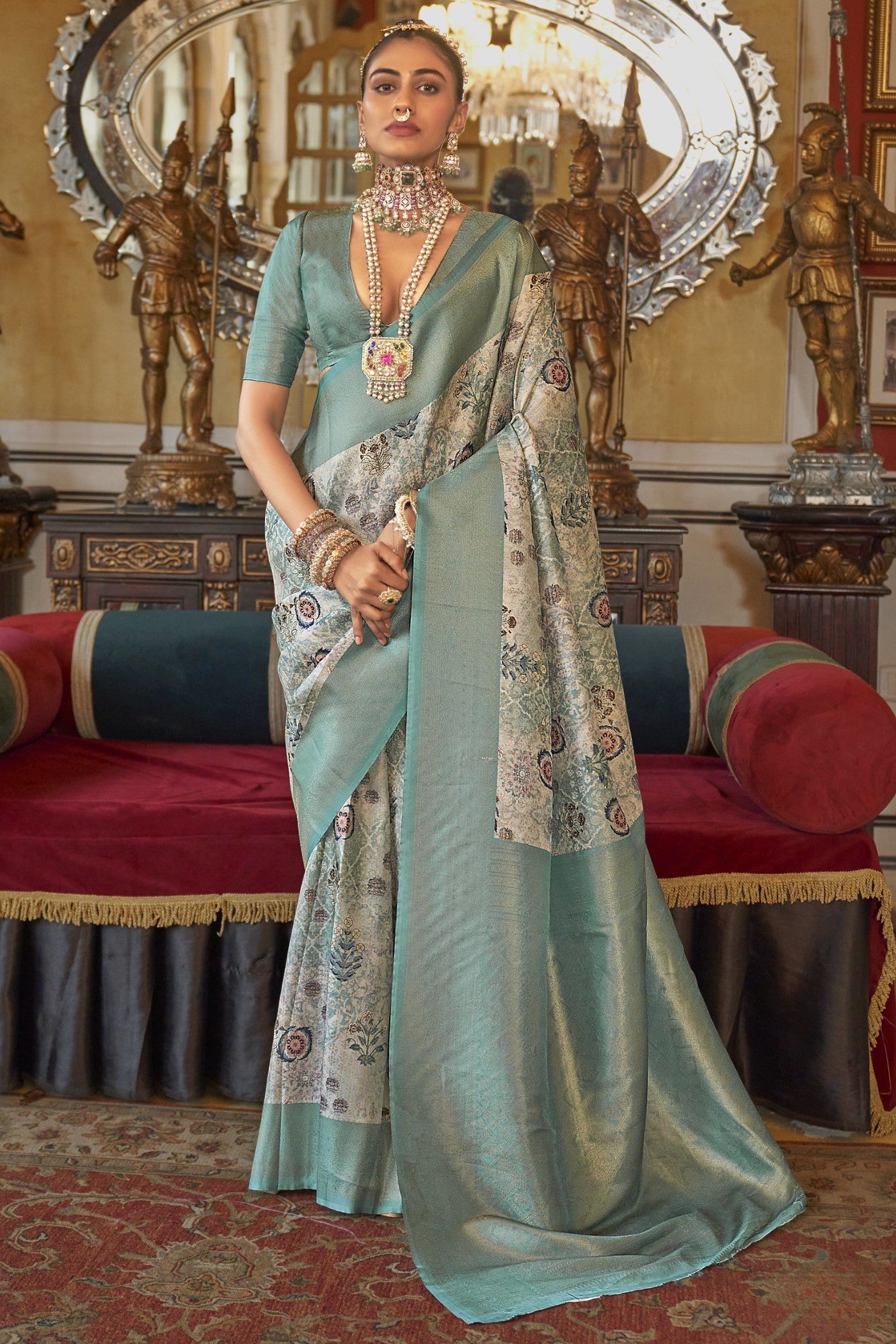 Buy MySilkLove Bitter Green Tussar Banarasi Digital Printed Saree Online