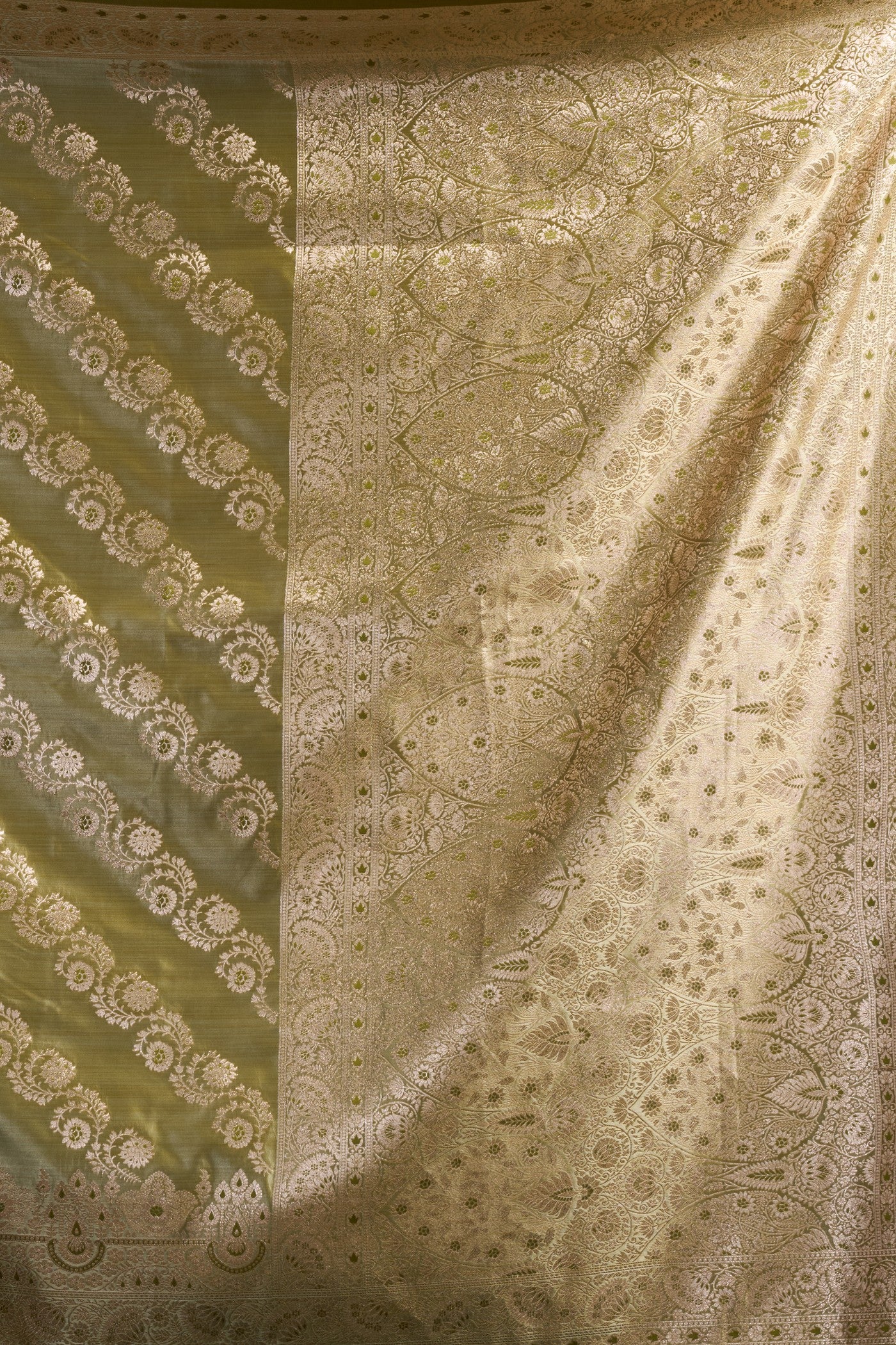 Buy MySilkLove Artichoke Green Banarasi Handloom Satin Soft Silk Saree Online