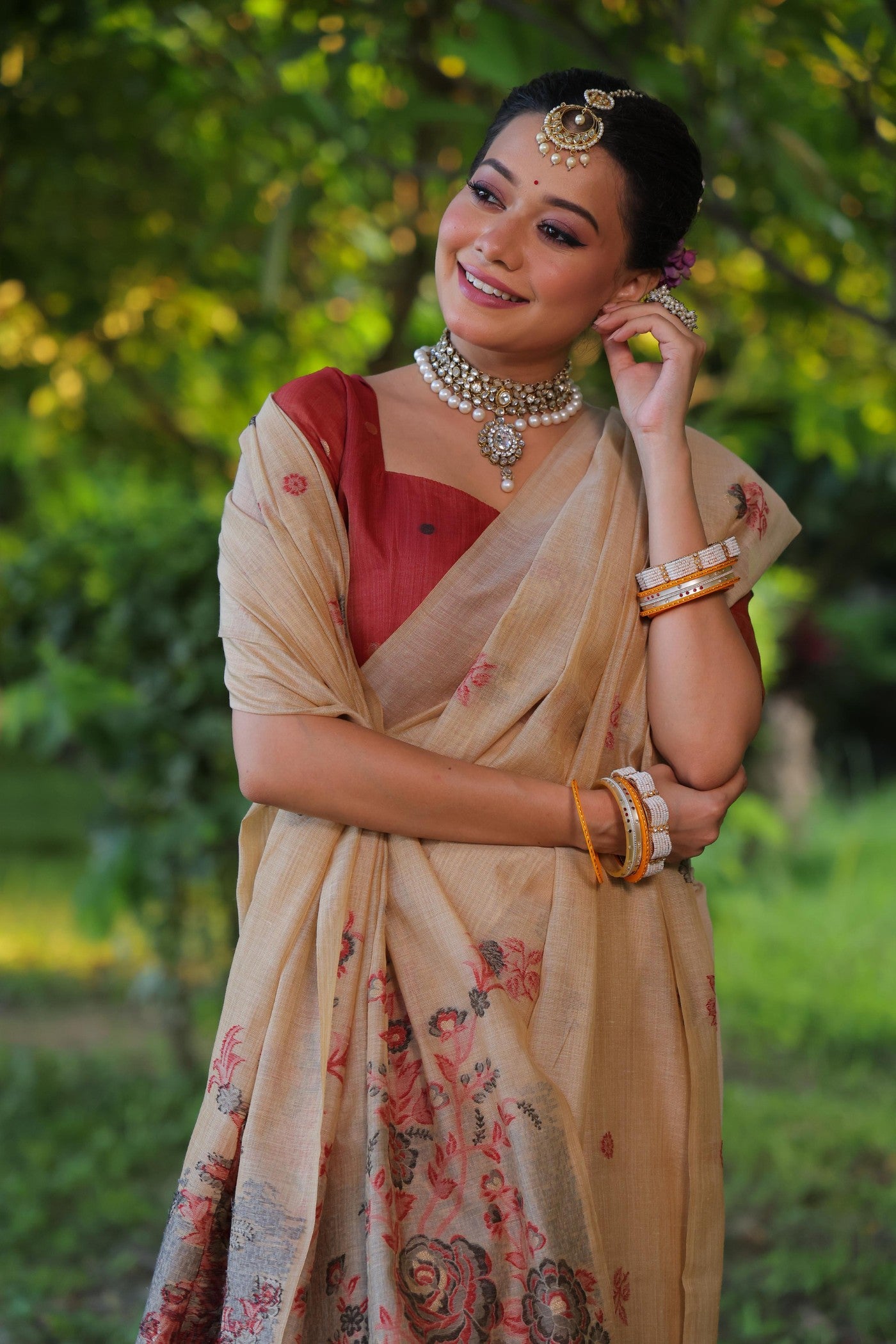 Buy MySilkLove Bronco Cream Muga Cotton Saree Online