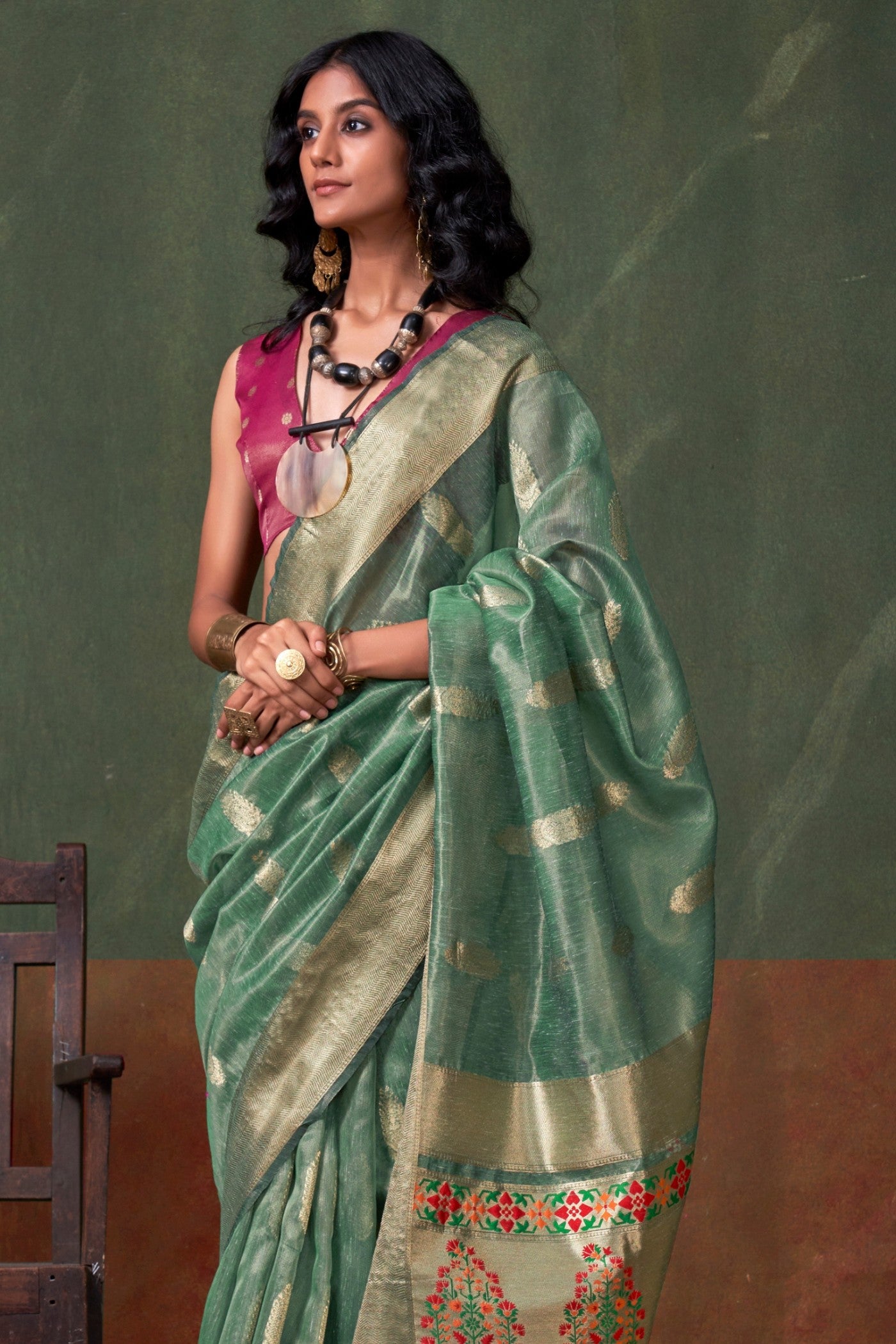 Buy MySilkLove Viridian Green Banarasi Handloom Saree Online