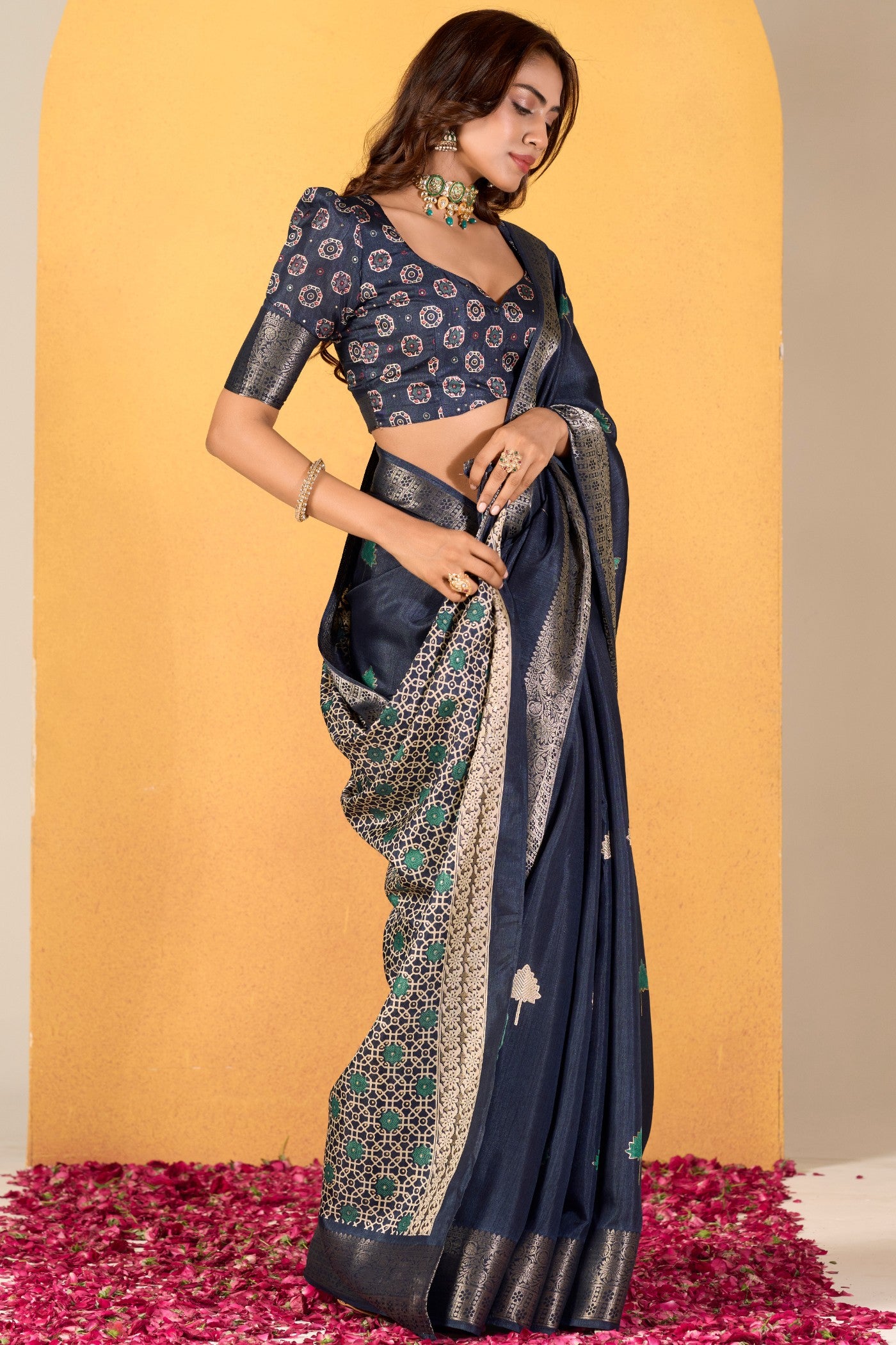 Buy MySilkLove Spruce Blue Woven Dola Silk Saree Online