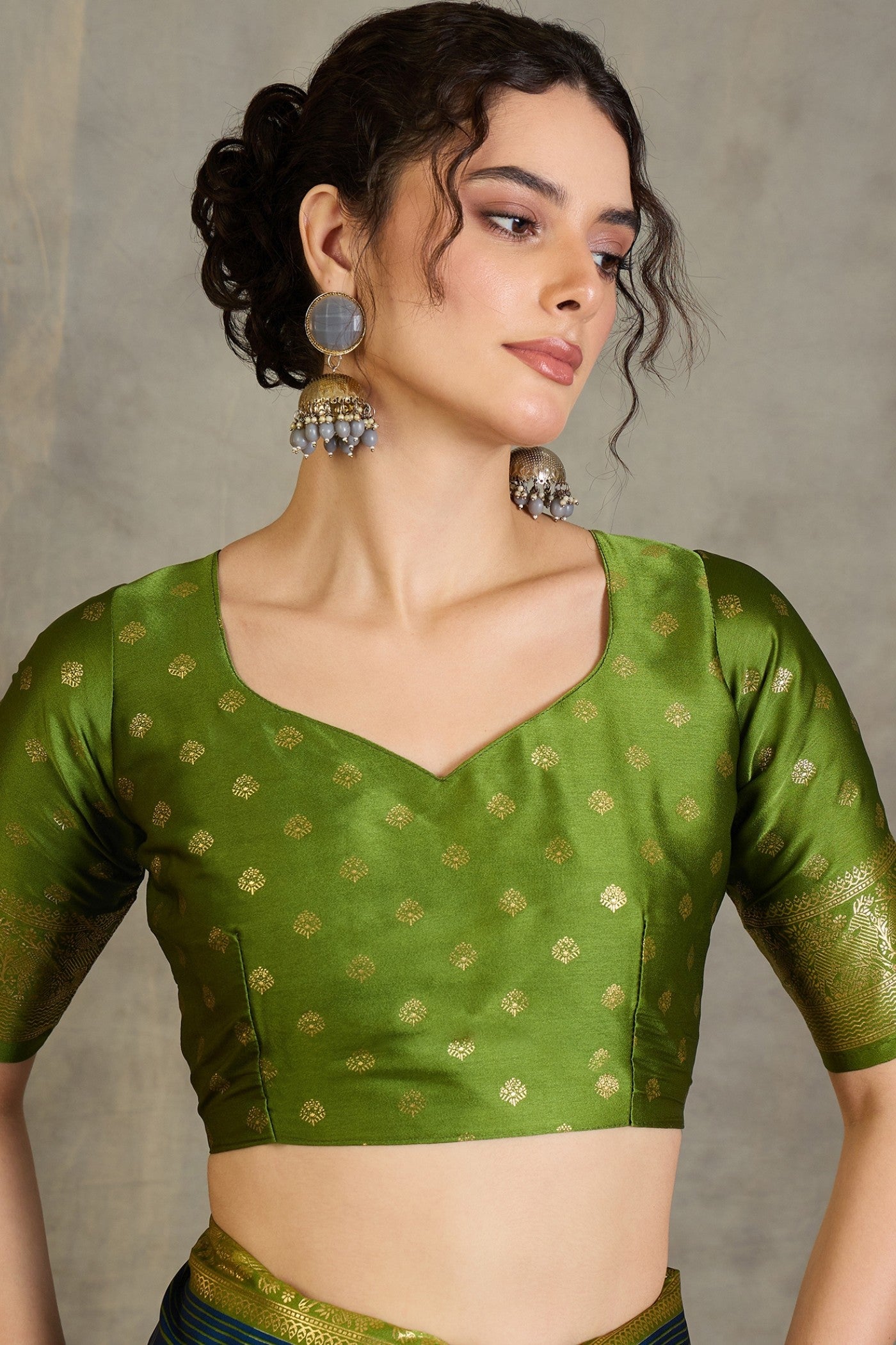 Buy MySilkLove Tidal Blue and Green Printed Satin Crepe Silk Saree Online