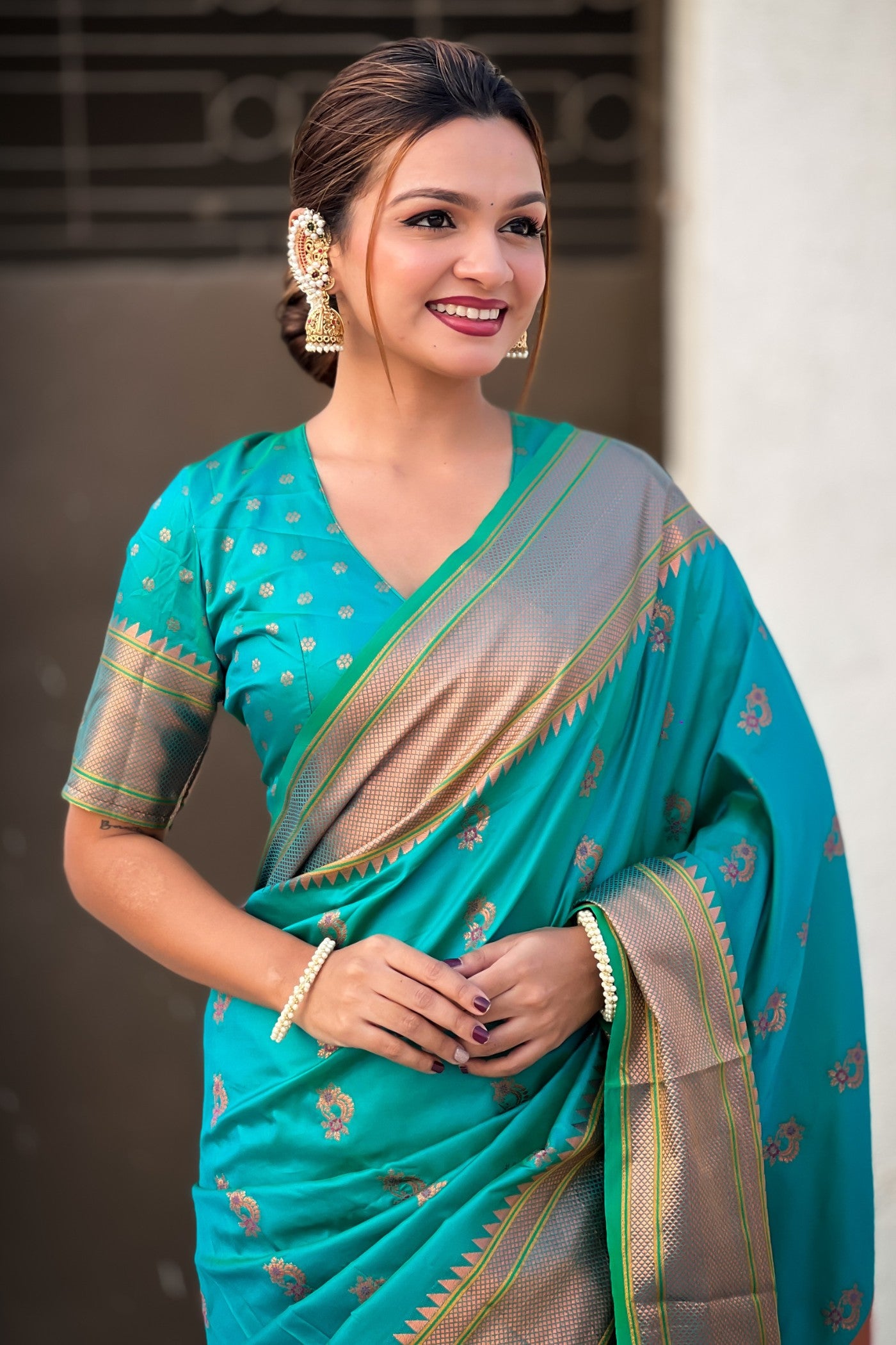 Buy MySilkLove Jelly Bean Zari Woven Nath Paithani Saree Online