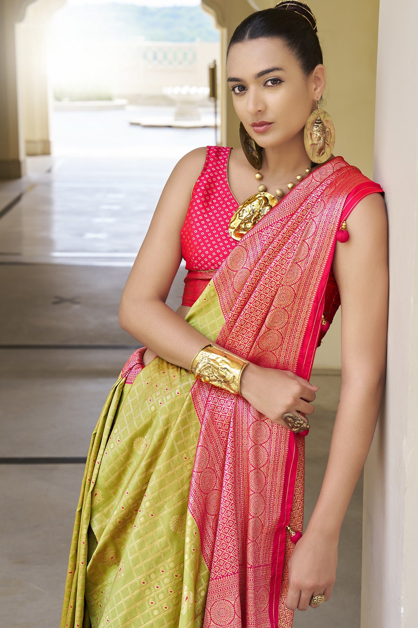 Buy MySilkLove Straw Green Woven Kanjivaram Saree Online