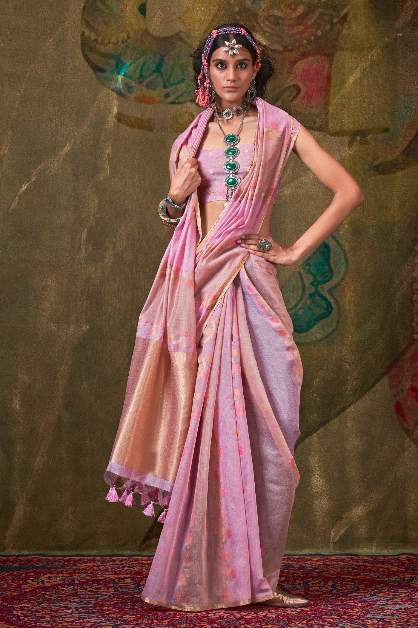 Buy MySilkLove Viola Pink Banarasi Handloom Saree Online