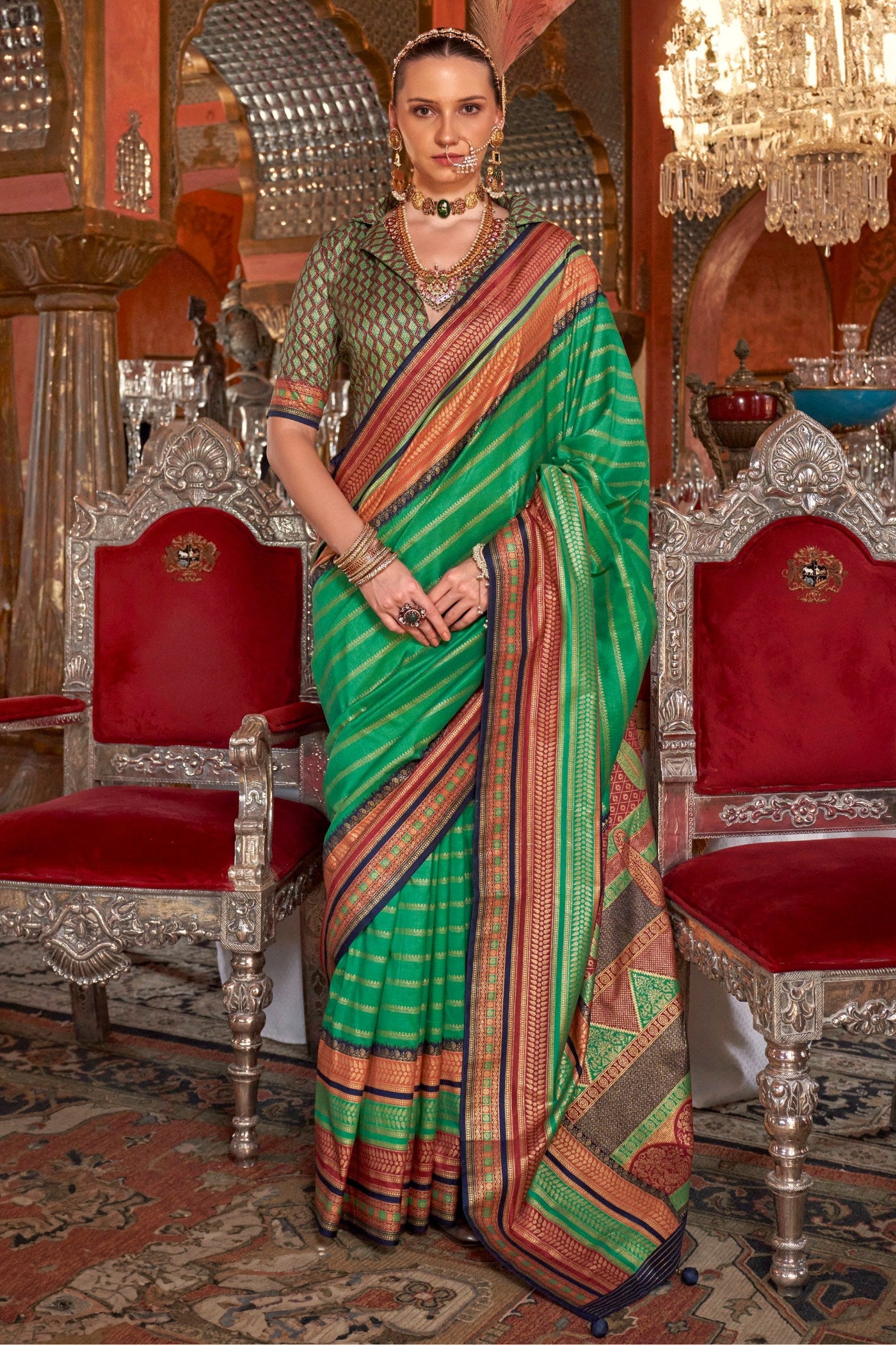 Buy MySilkLove Jungle Green Printed Patola Saree Online