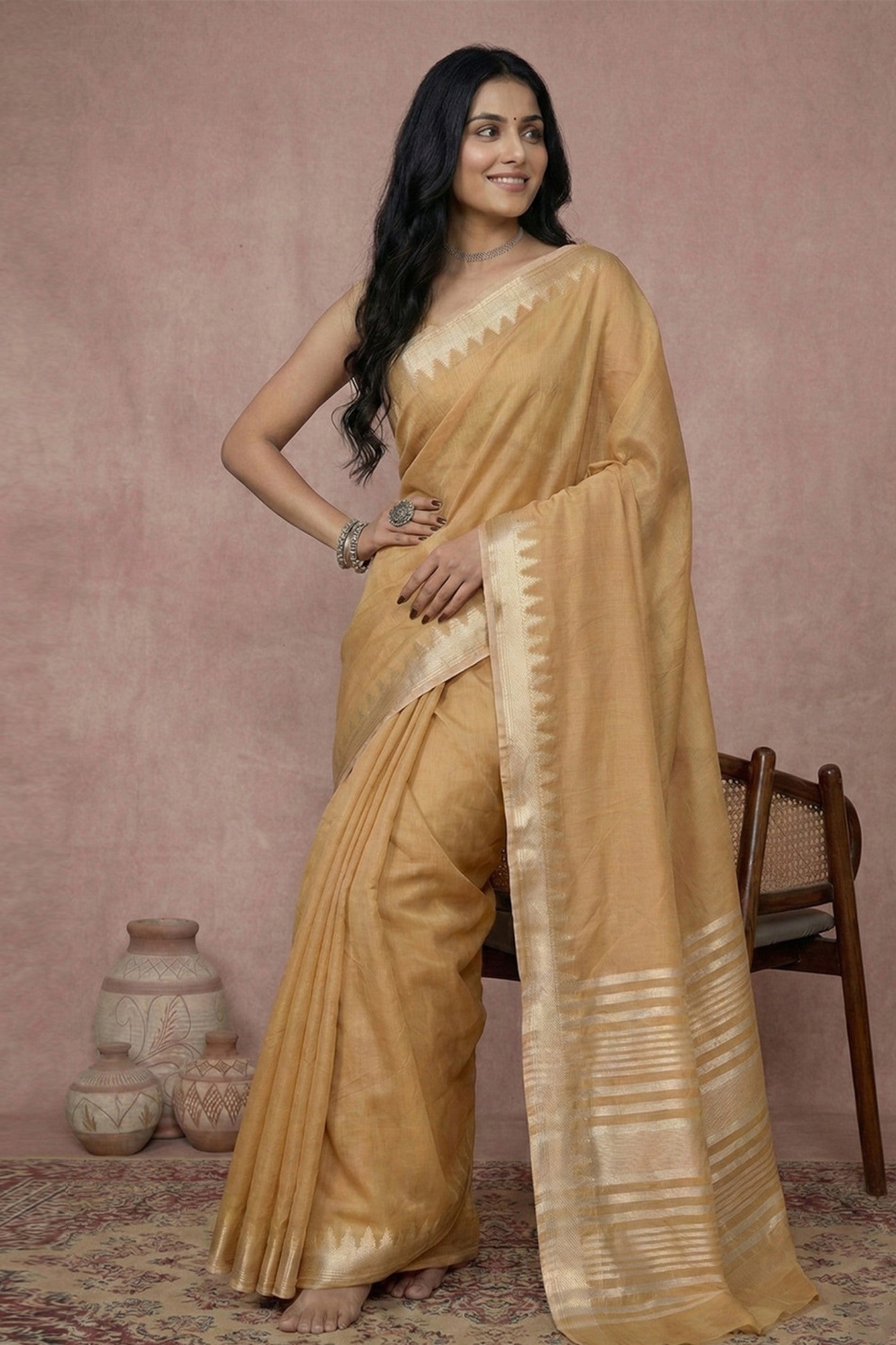 MySilkLove Apricot Orange Woven Banarasi Soft Silk Saree