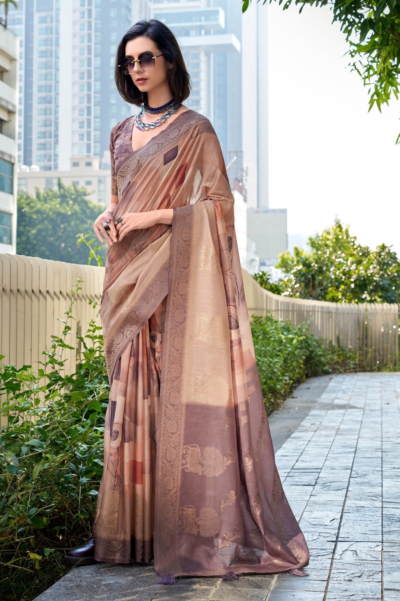 Buy MySilkLove Dust Brown Banarasi Handloom Saree Online