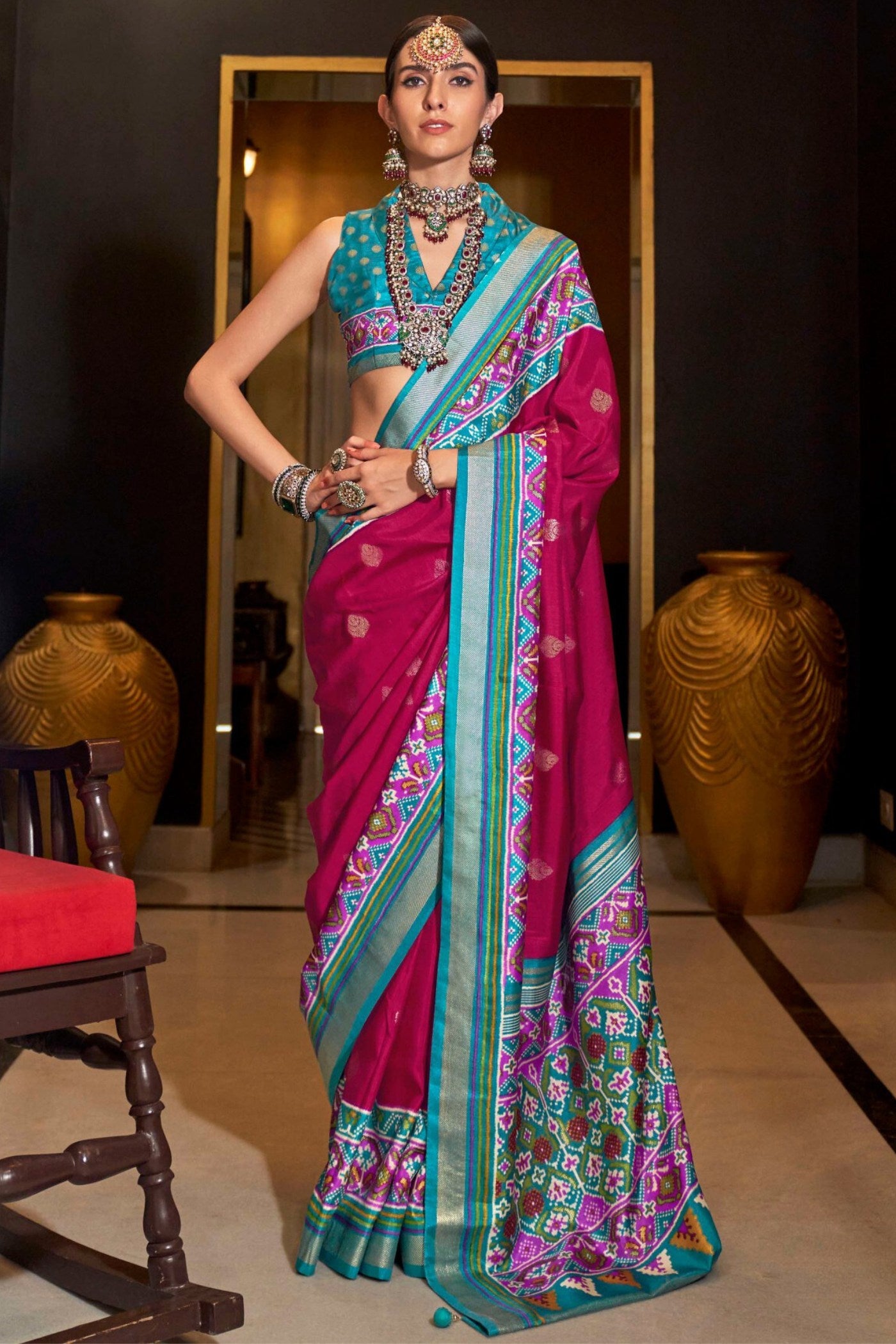 Buy MySilkLove Jazzberry Maroon Printed Patola Saree Online