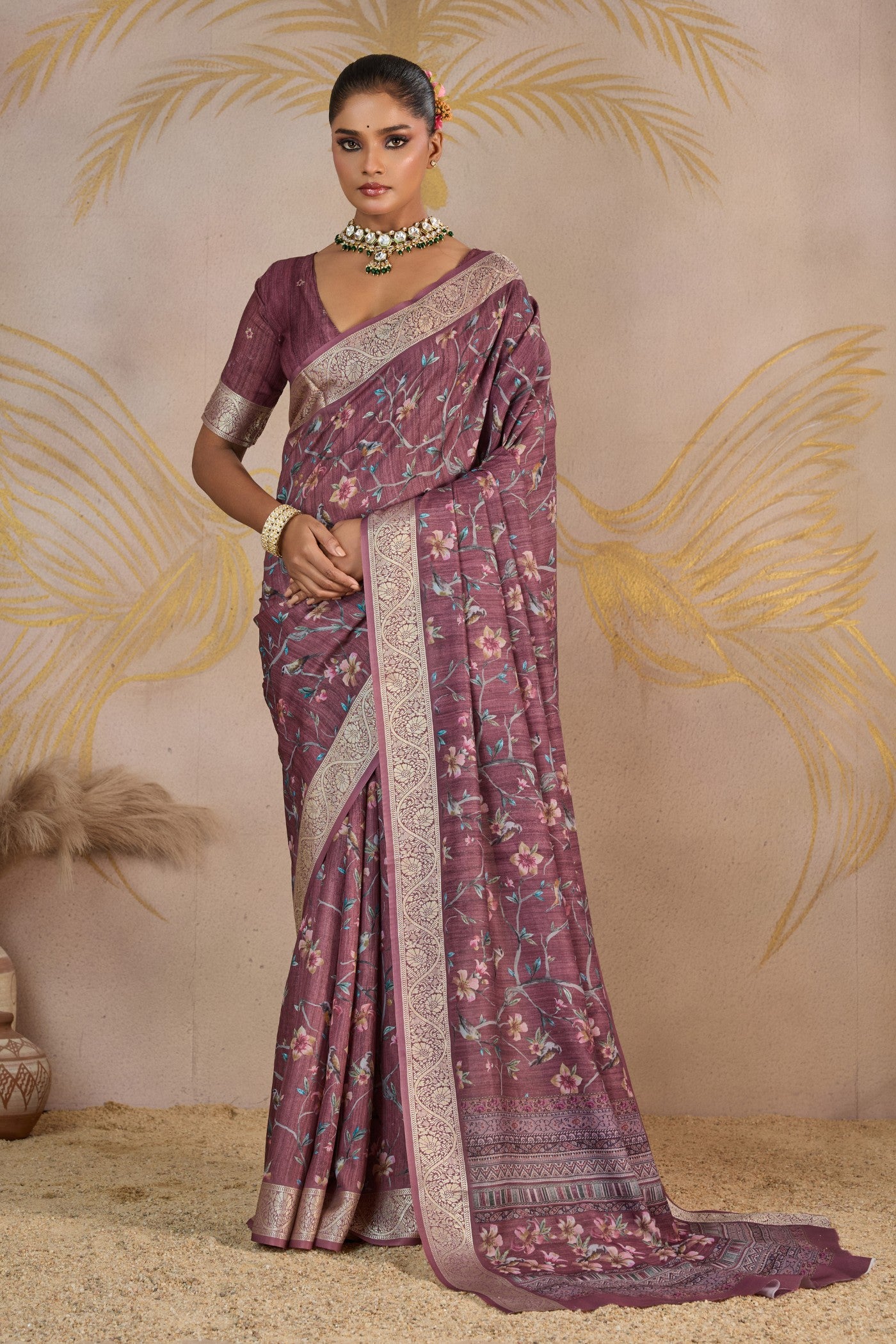 Buy MySilkLove Walnut Brown Viscose Digital Printed Saree Online