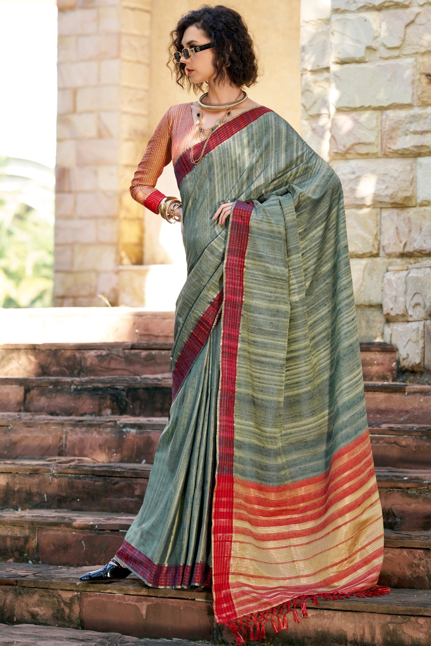 Buy MySilkLove Finlandia Grey Handloom Katan Saree Online