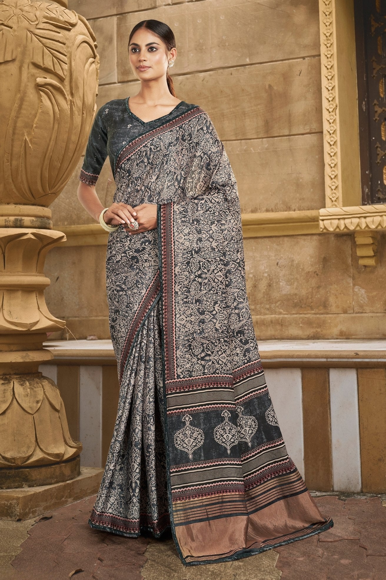 Buy MySilkLove Gaint Grey Banarasi Designer Saree Online