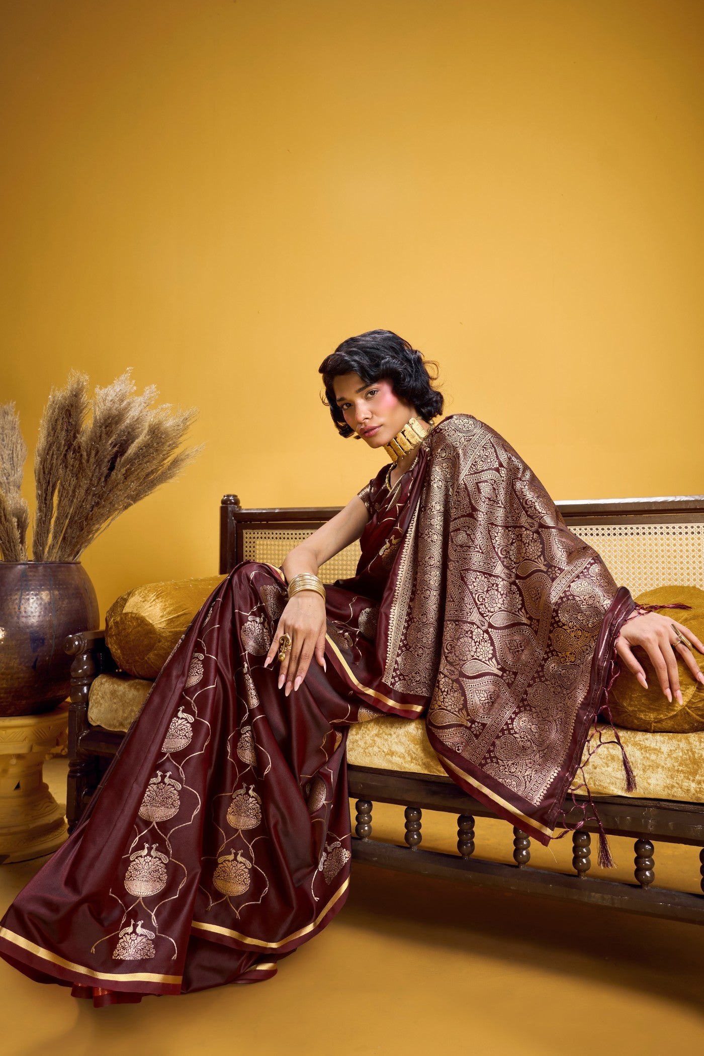 Buy MySilkLove Rich Brown Handloom Satin Silk Saree Online