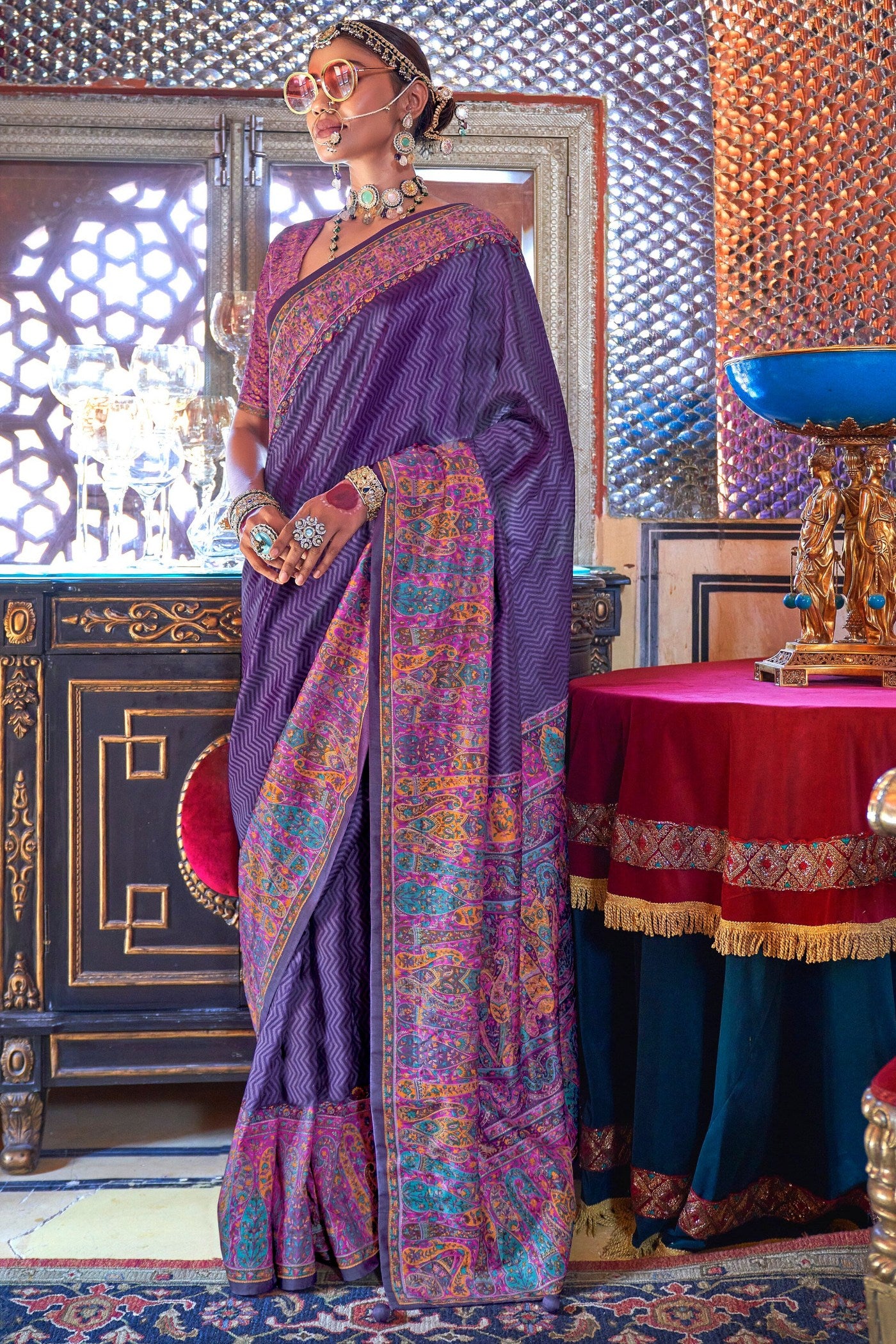 Buy MySilkLove Verbena Purple Banarasi Jamawar Saree Online