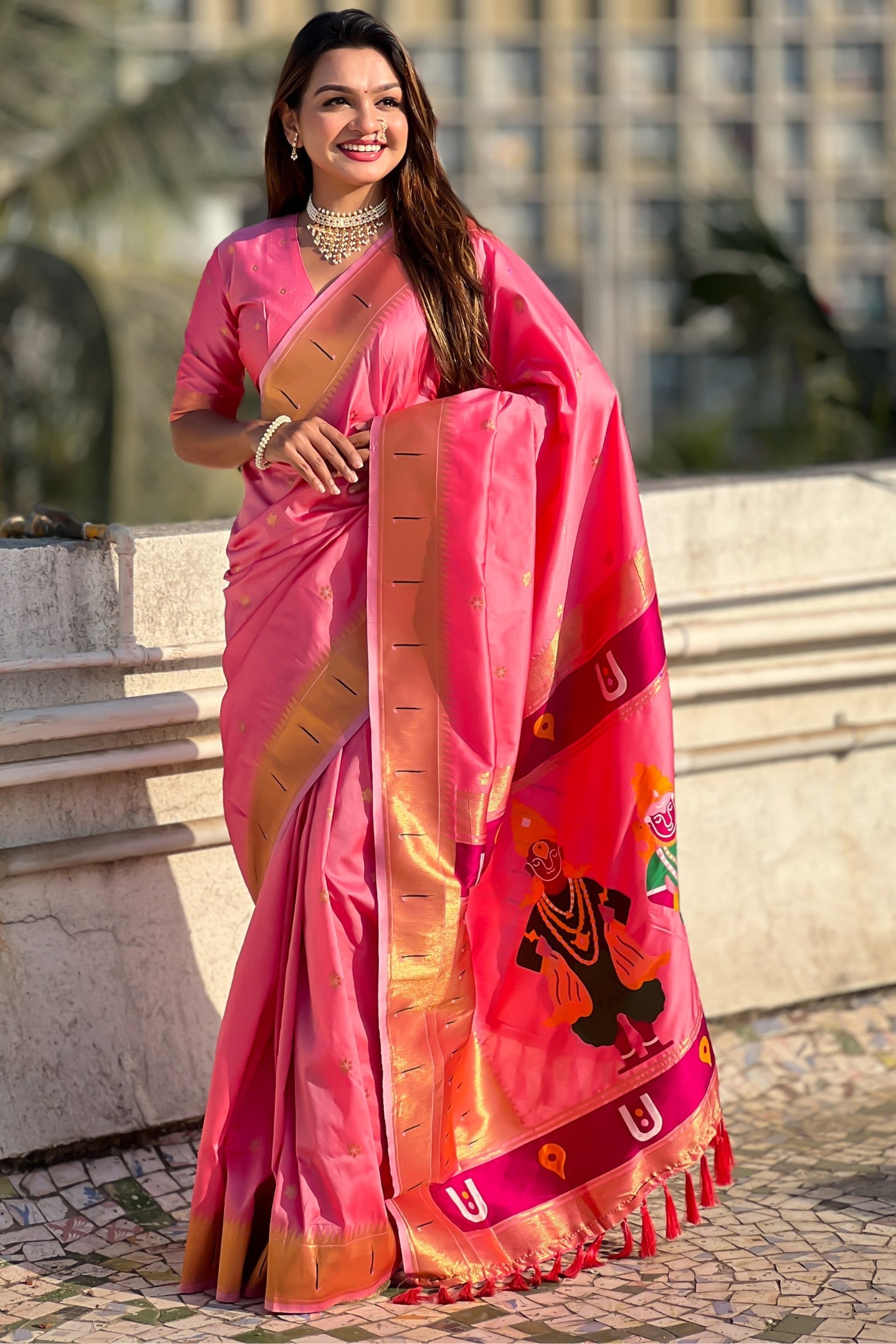 Buy MySilkLove Fiery Rose Pink Woven Paithani Saree Online