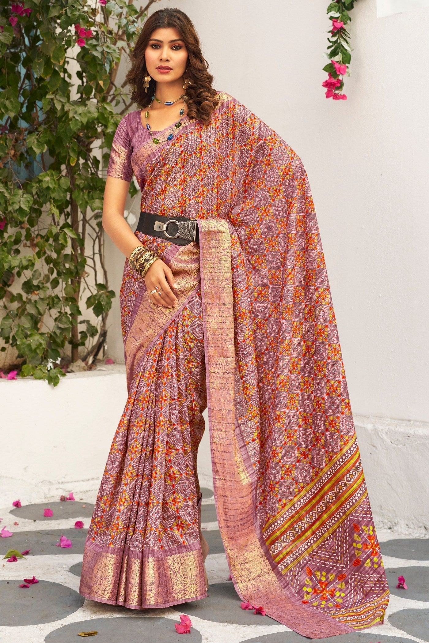 Buy MySilkLove Chocolate Brown Banarasi Printed Saree Online