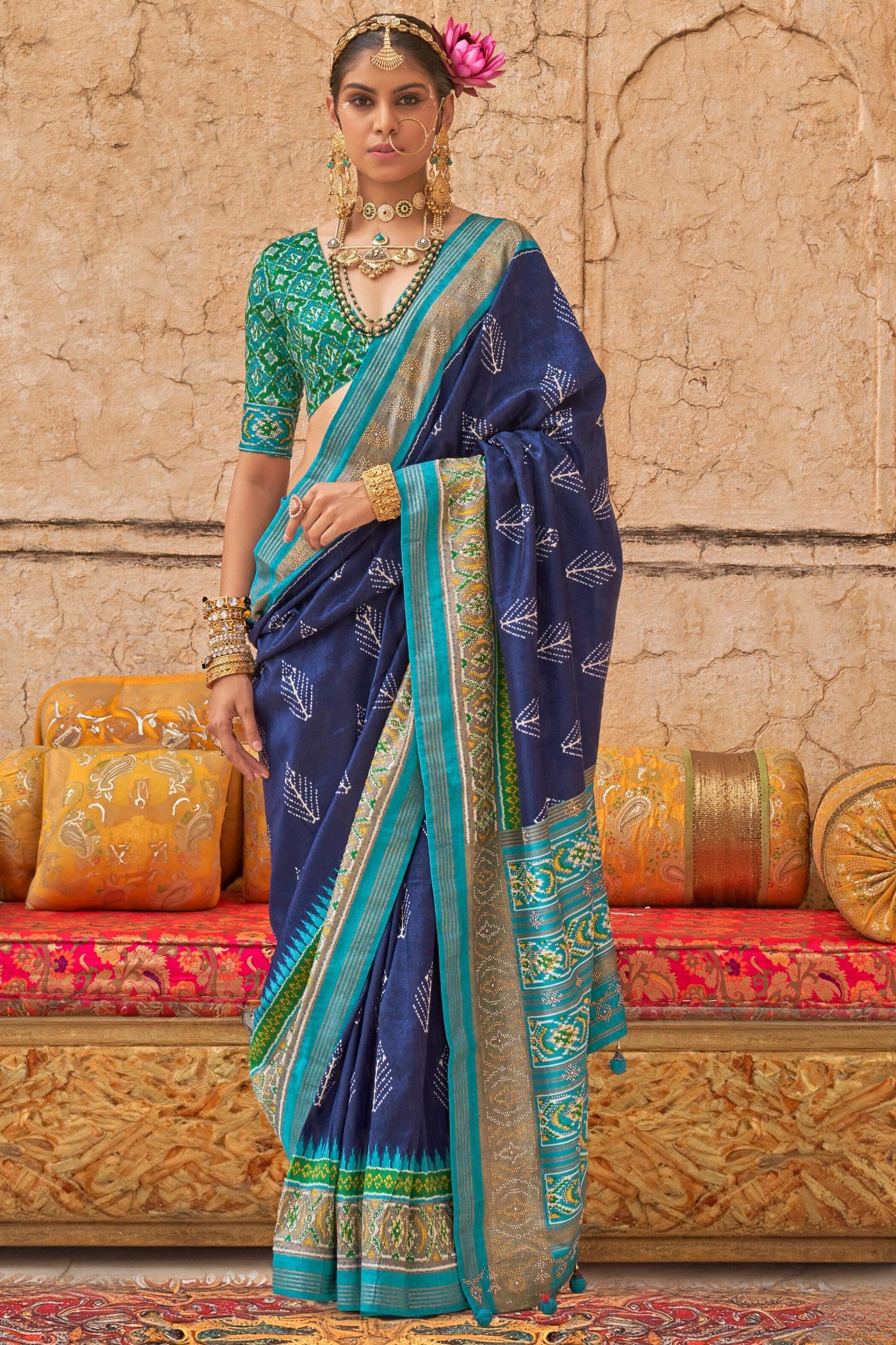 Buy MySilkLove Bellflower Blue Printed Patola Saree Online