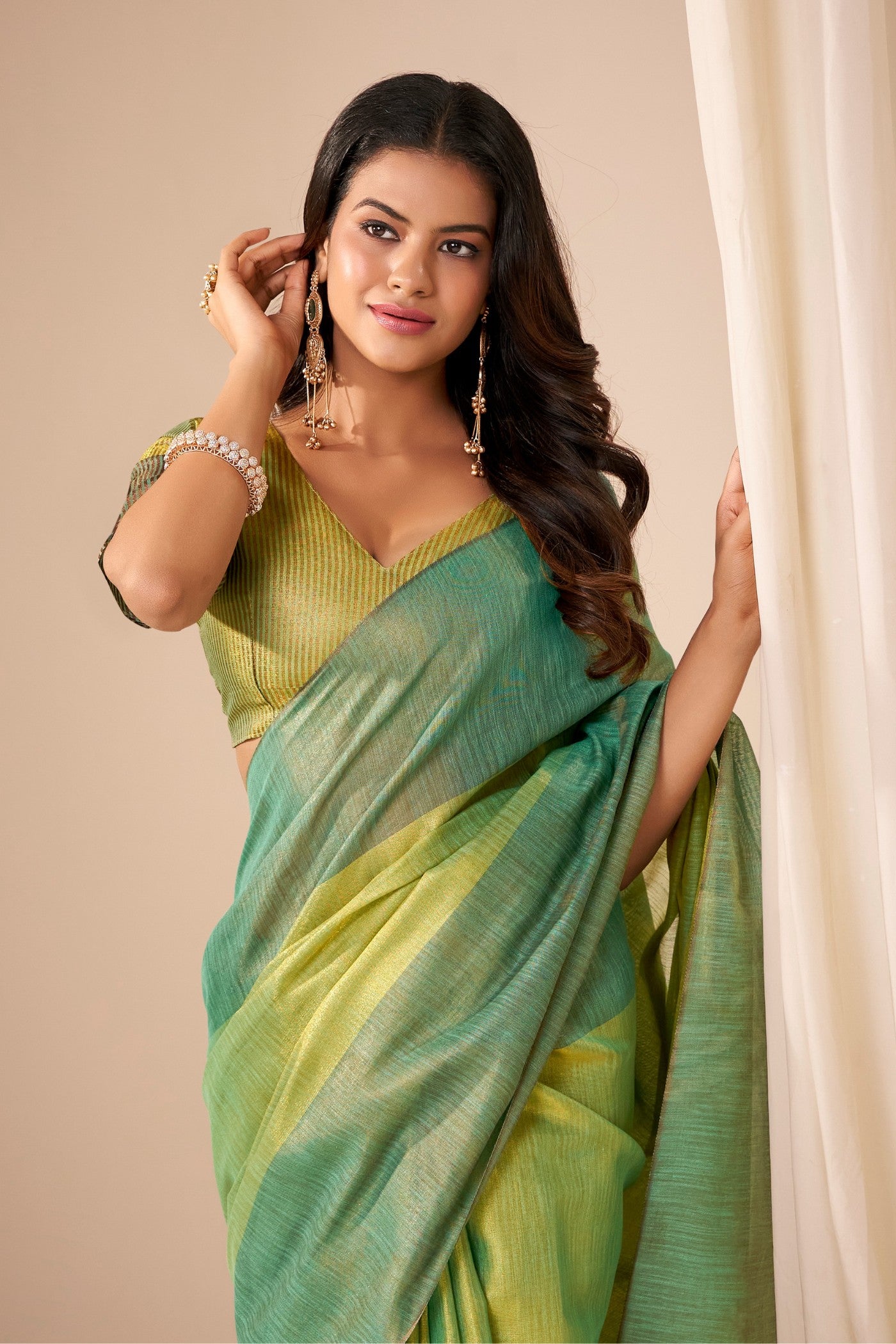 Buy MySilkLove Apple Green Handloom Tissue Saree Online
