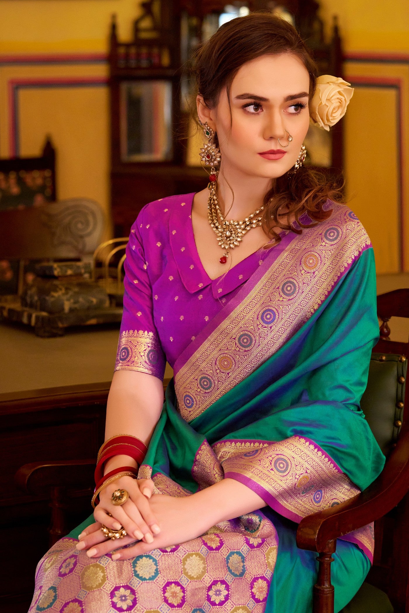 Buy MySilkLove Castleton Green Woven Banarasi Soft Silk Saree Online