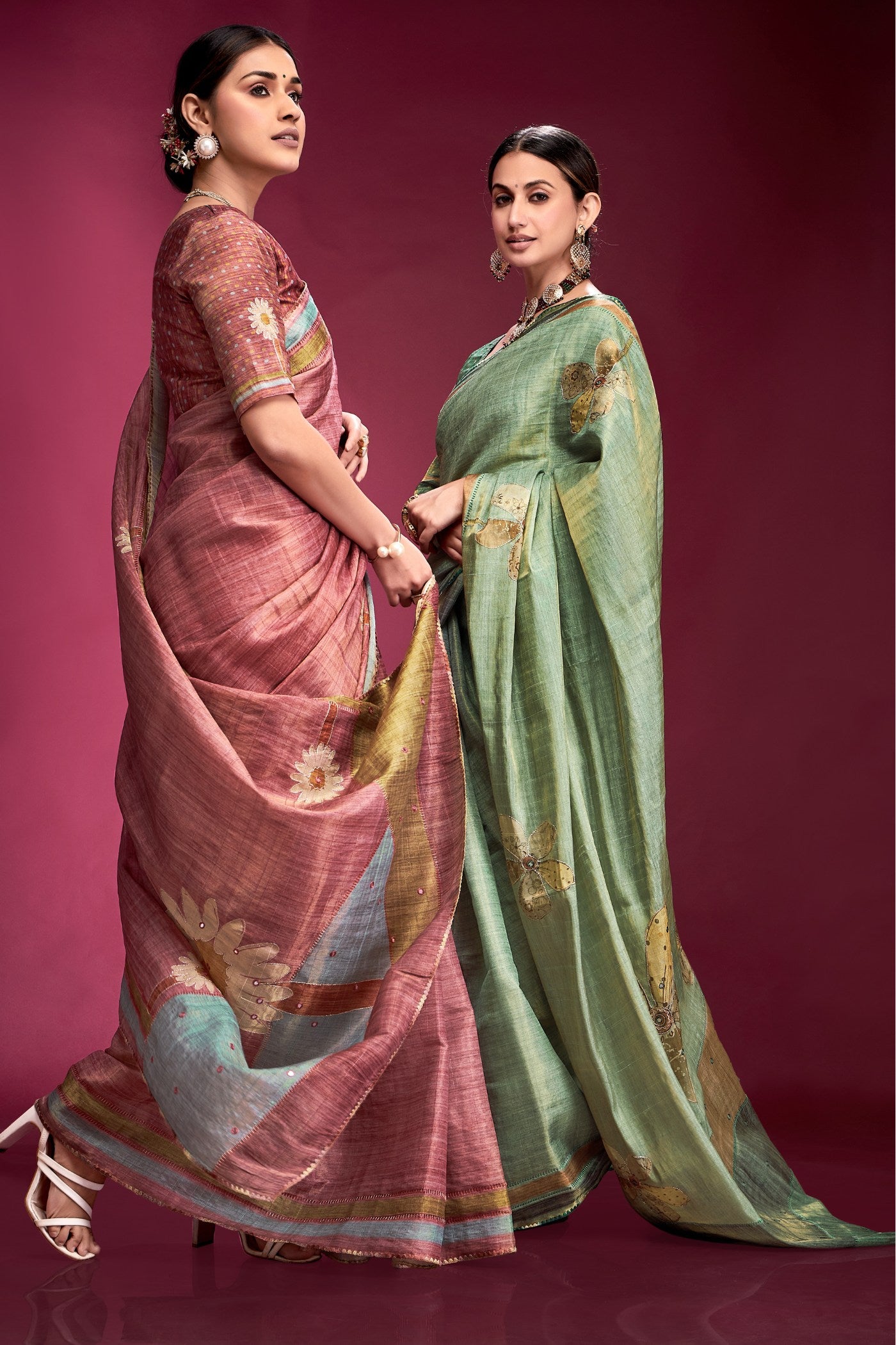 Buy MySilkLove Pine Green Woven Tussar Silk Saree Online