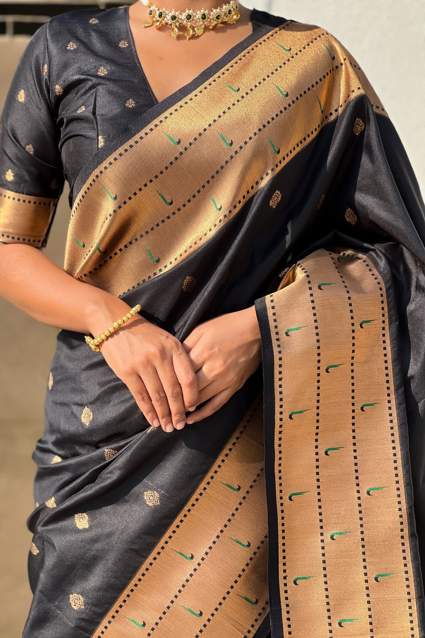 MySilkLove Licorice Black Woven Paithani Saree