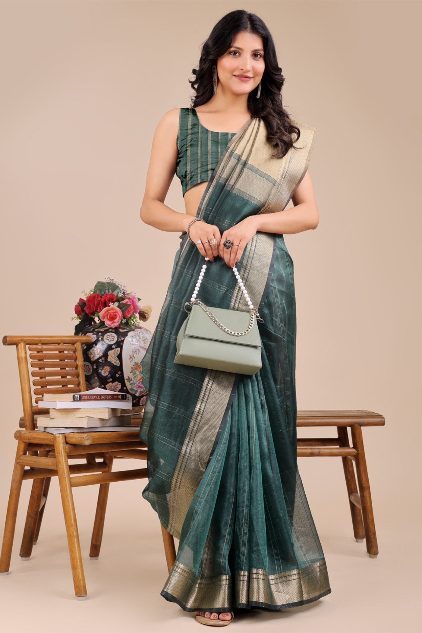 Buy MySilkLove Sea Green Woven Organza Saree Online