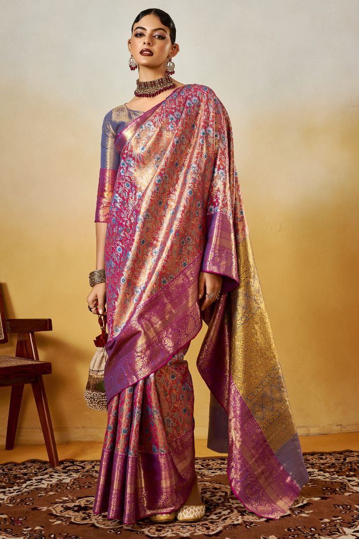 Buy MySilkLove Matrix Purple Woven Kanjivaram Saree Online