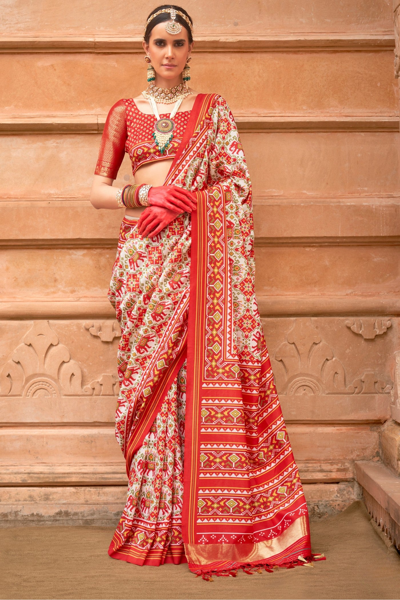 Buy MySilkLove Jasper Orange Printed Patola Saree Online