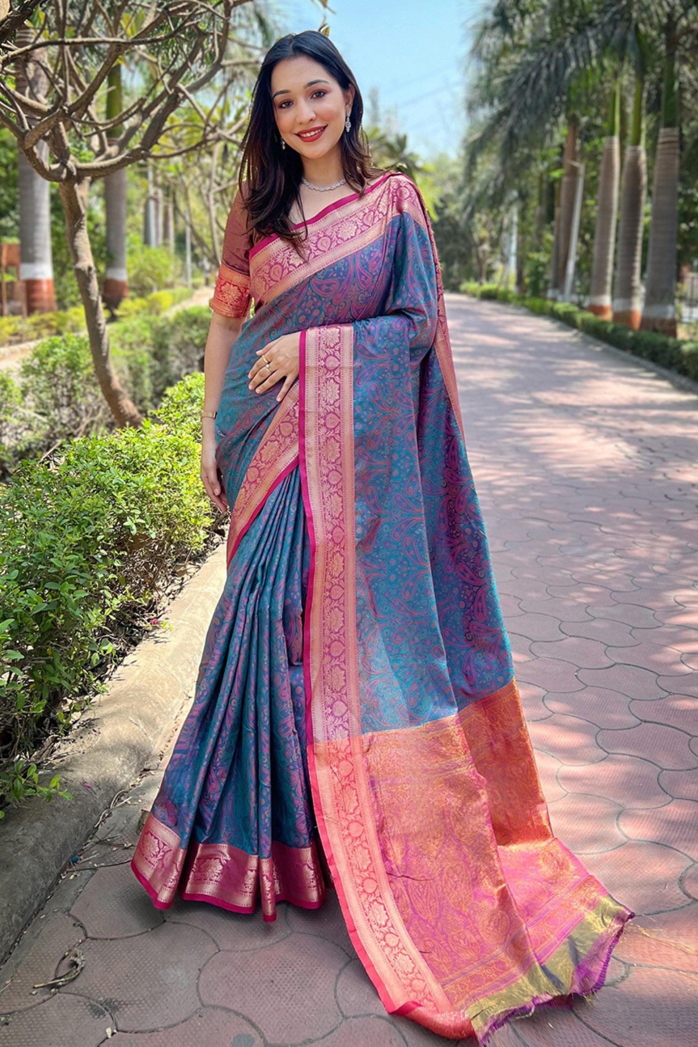 Buy MySilkLove Blue Bayoux Woven Banarasi Saree Online