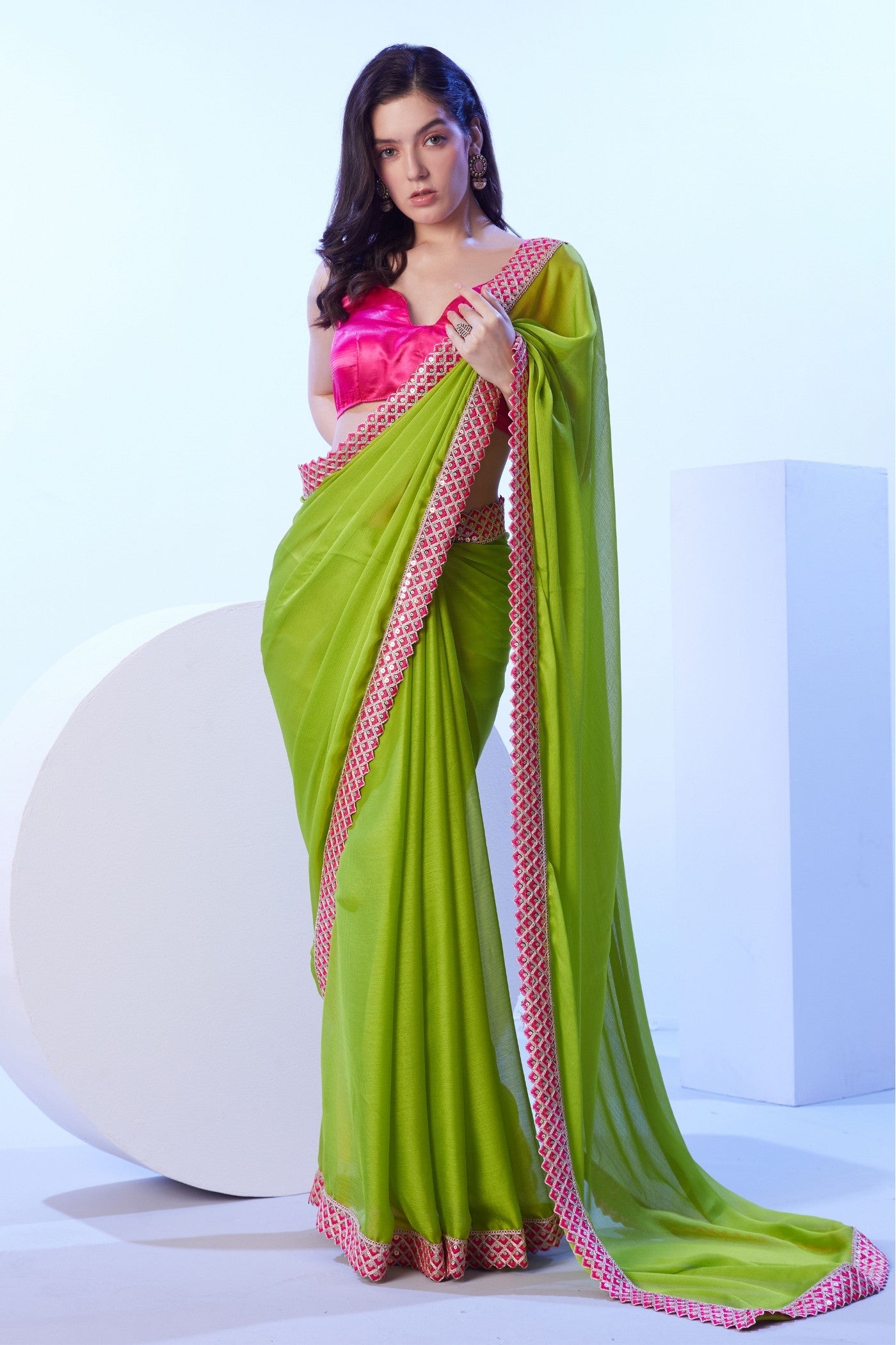 Buy MySilkLove Lawn Green Designer Partywear Saree Online