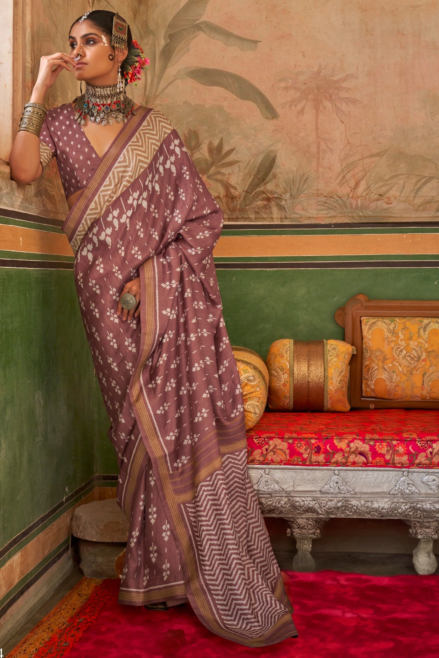 Buy MySilkLove Au Chico Brown Printed Patola Saree Online