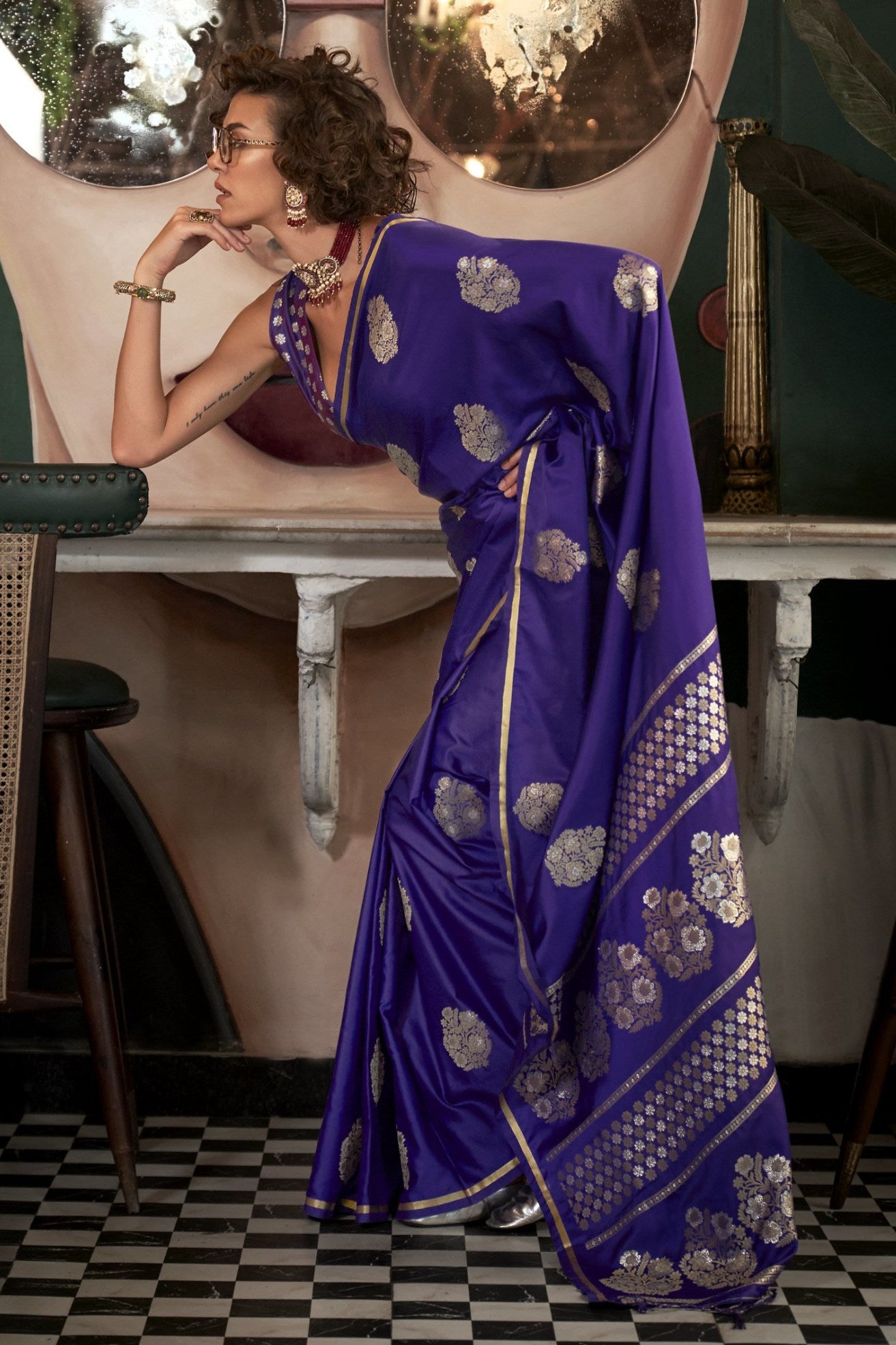 Buy MySilkLove Port Gore Purple Banarasi Handloom Satin Saree Online