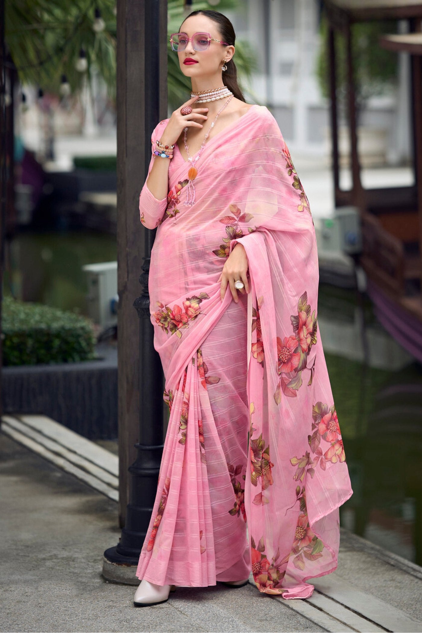 Buy MySilkLove Rose Pink Chiffon Silk Saree Online