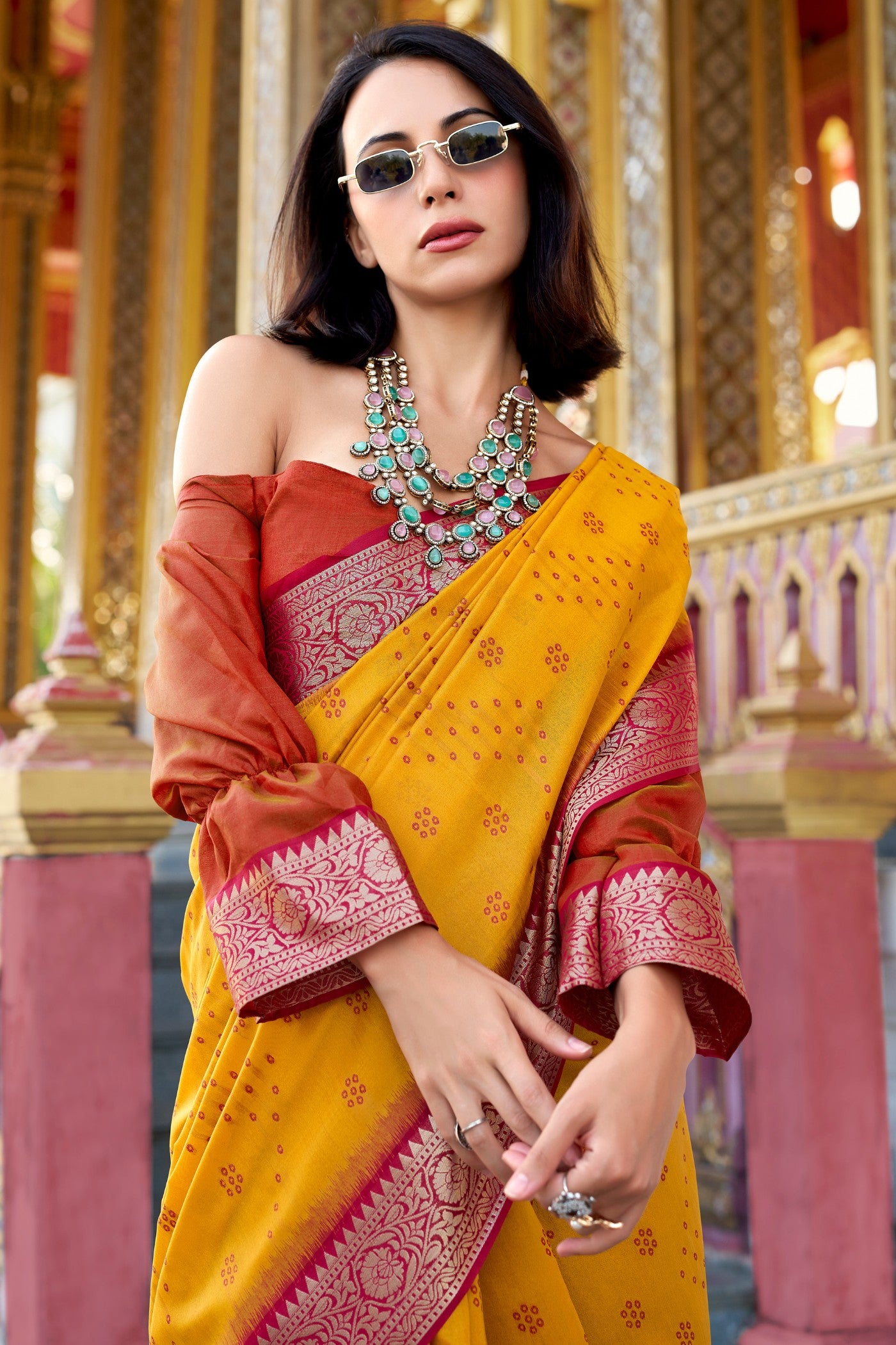 Buy MySilkLove Tahiti Yellow Woven Tussar Silk Saree Online