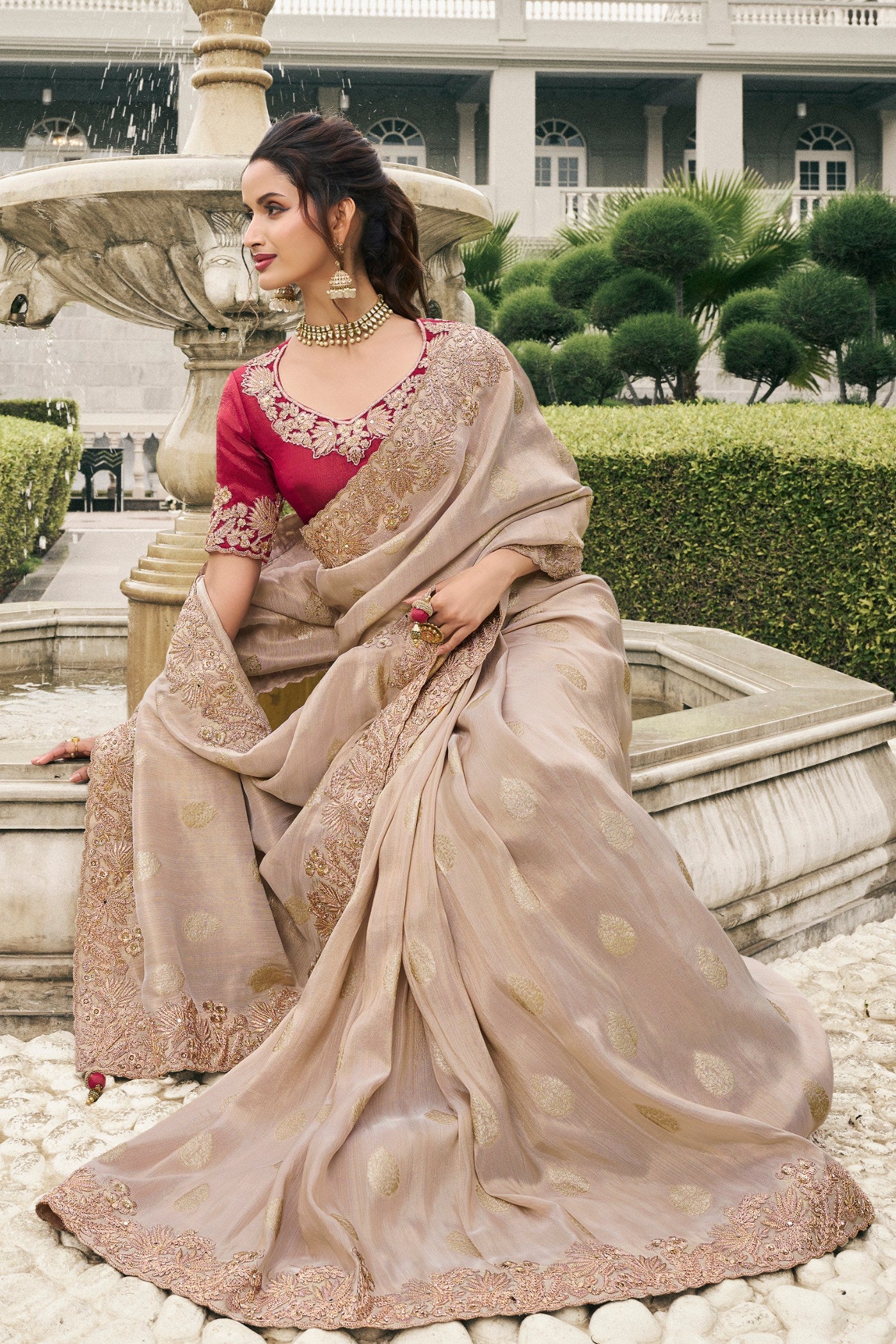 Buy MySilkLove Eunry Pink Banarasi Designer Embroidered Saree Online