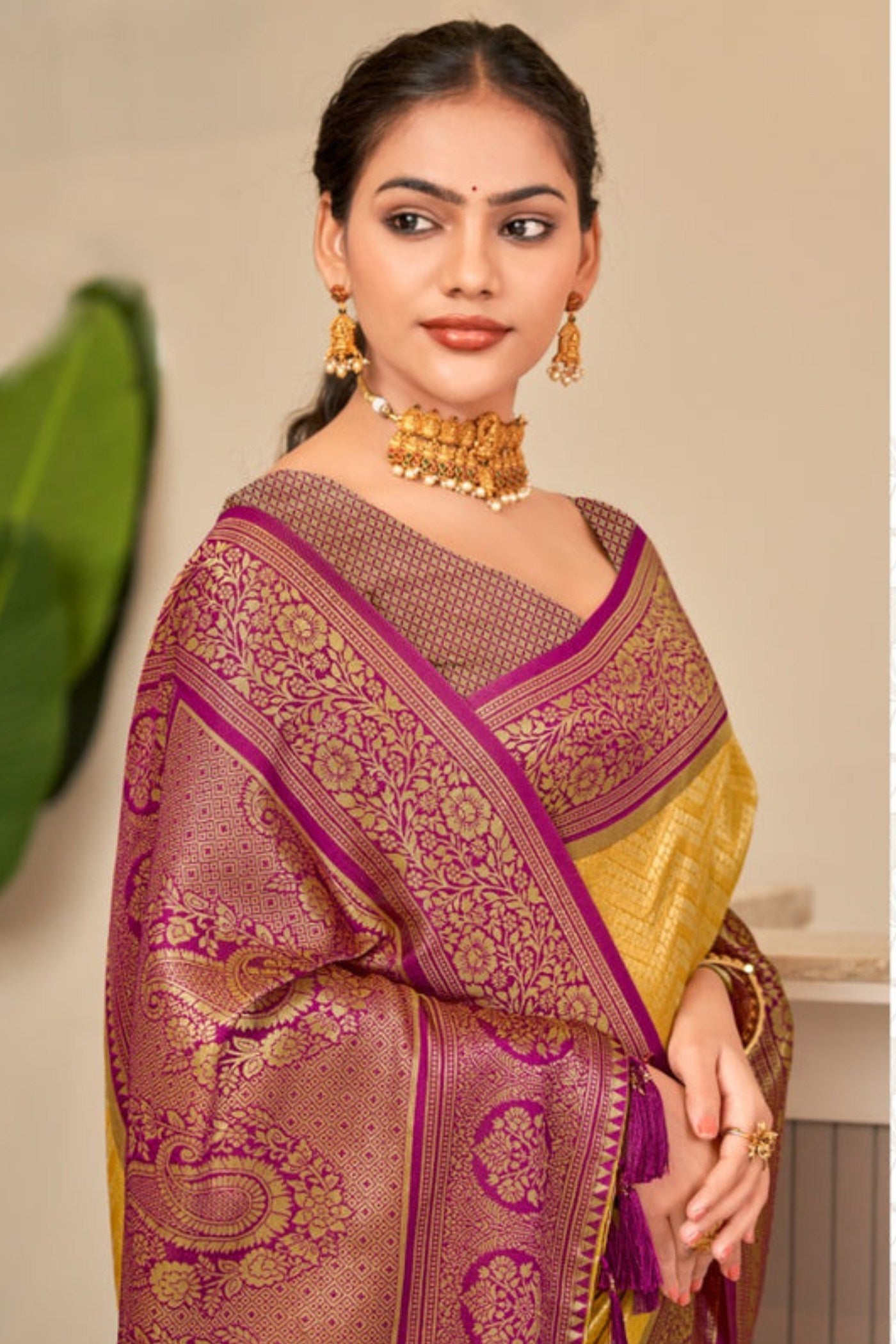 Buy MySilkLove Turmeric Yellow Zari Woven Kanjivaram Saree Online