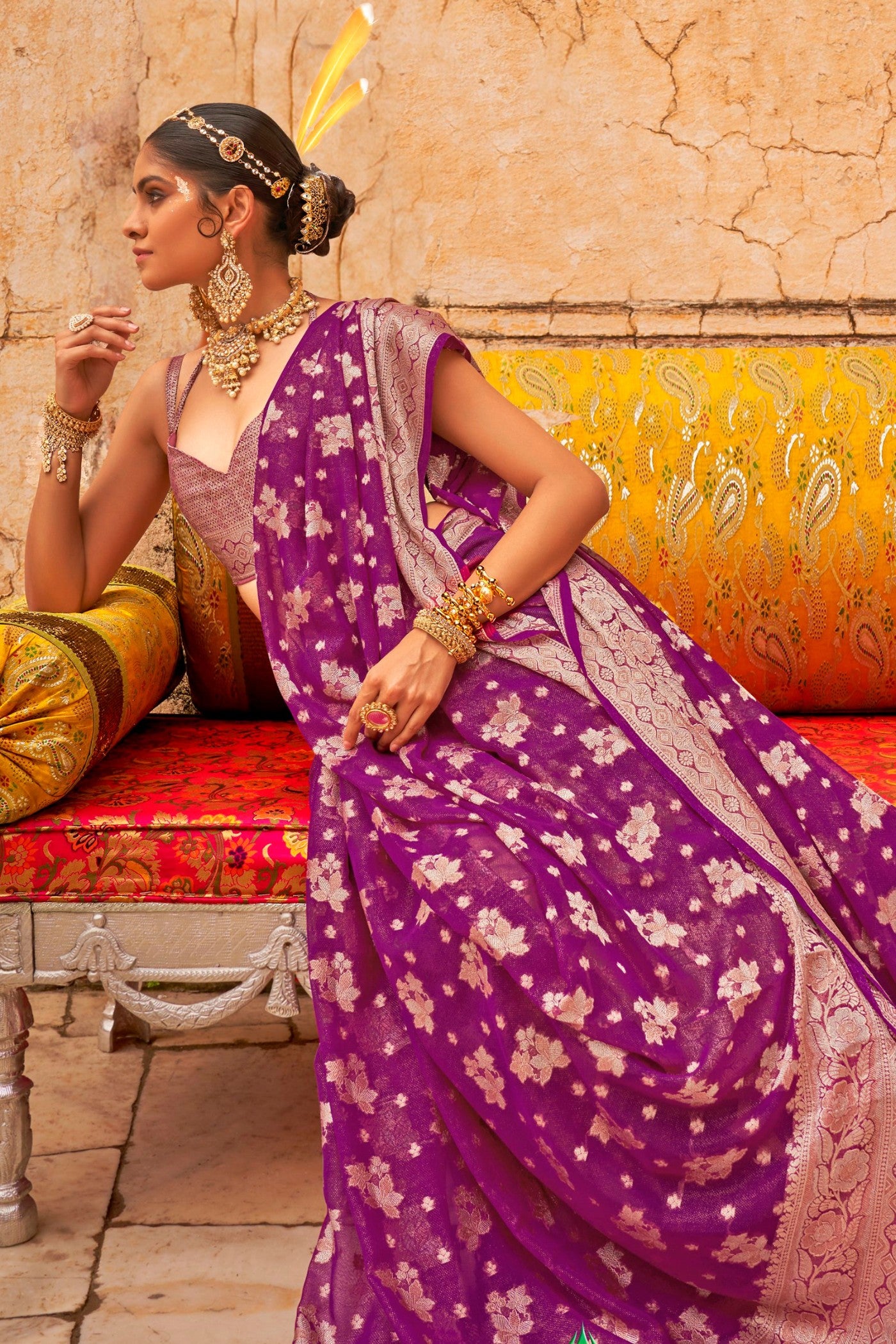 MySilkLove Roseberry Purple Zari Woven Georgette Saree