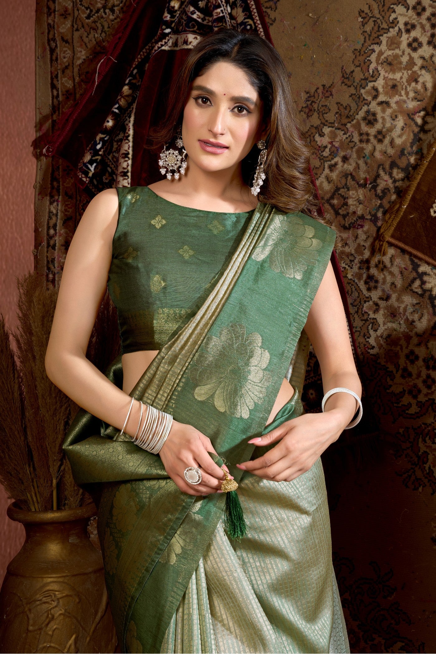 Buy MySilkLove Green Spring Banarasi Soft Silk Saree Online