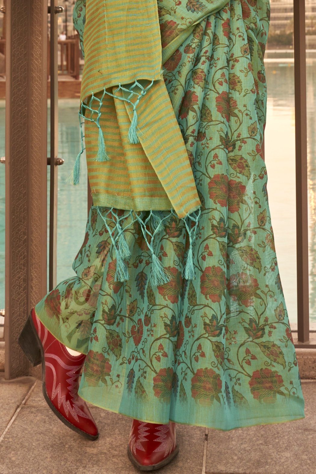 Buy MySilkLove Sage Green Printed Tissue Saree Online