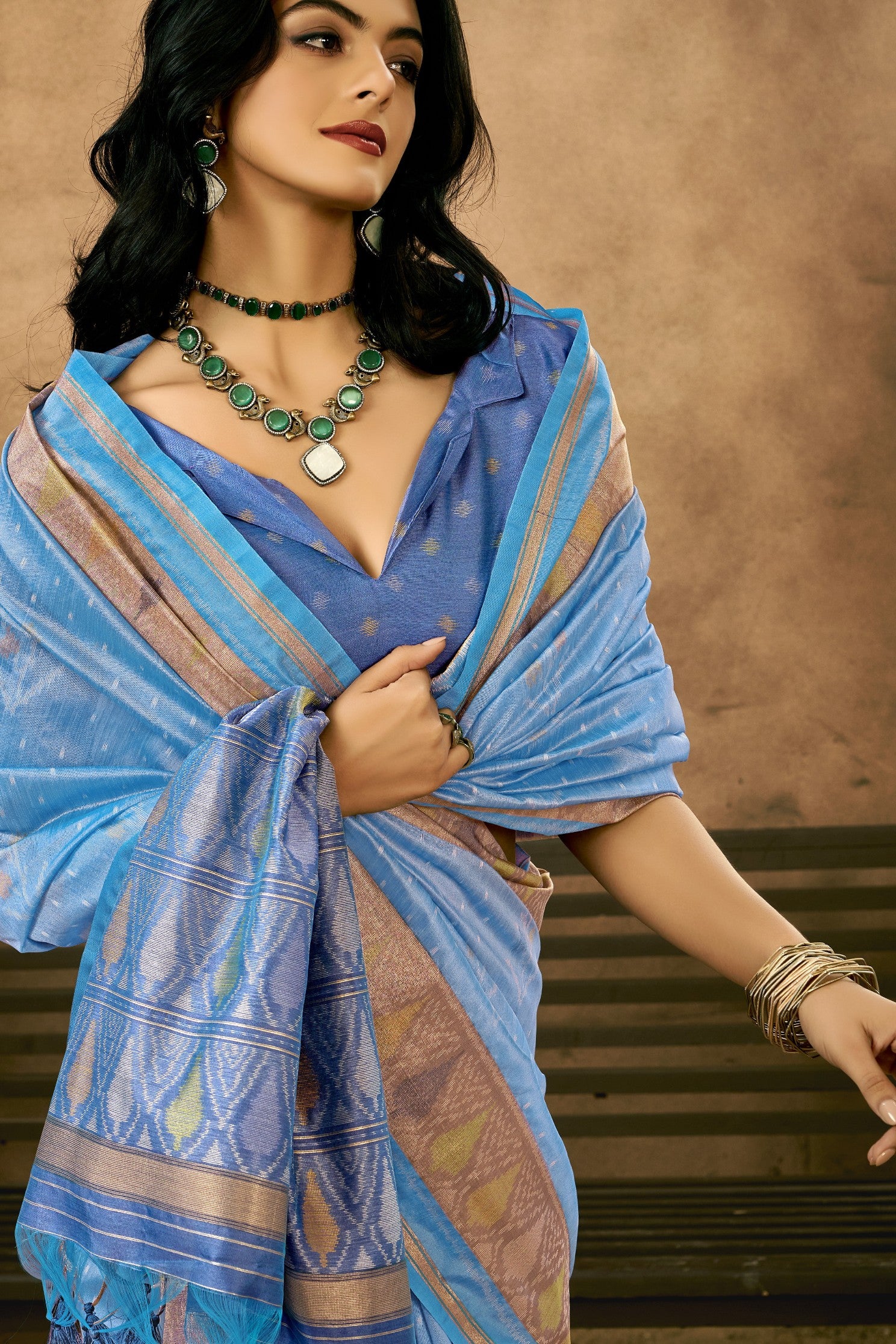 Buy MySilkLove Kashmir Blue Patola Handloom Saree Online