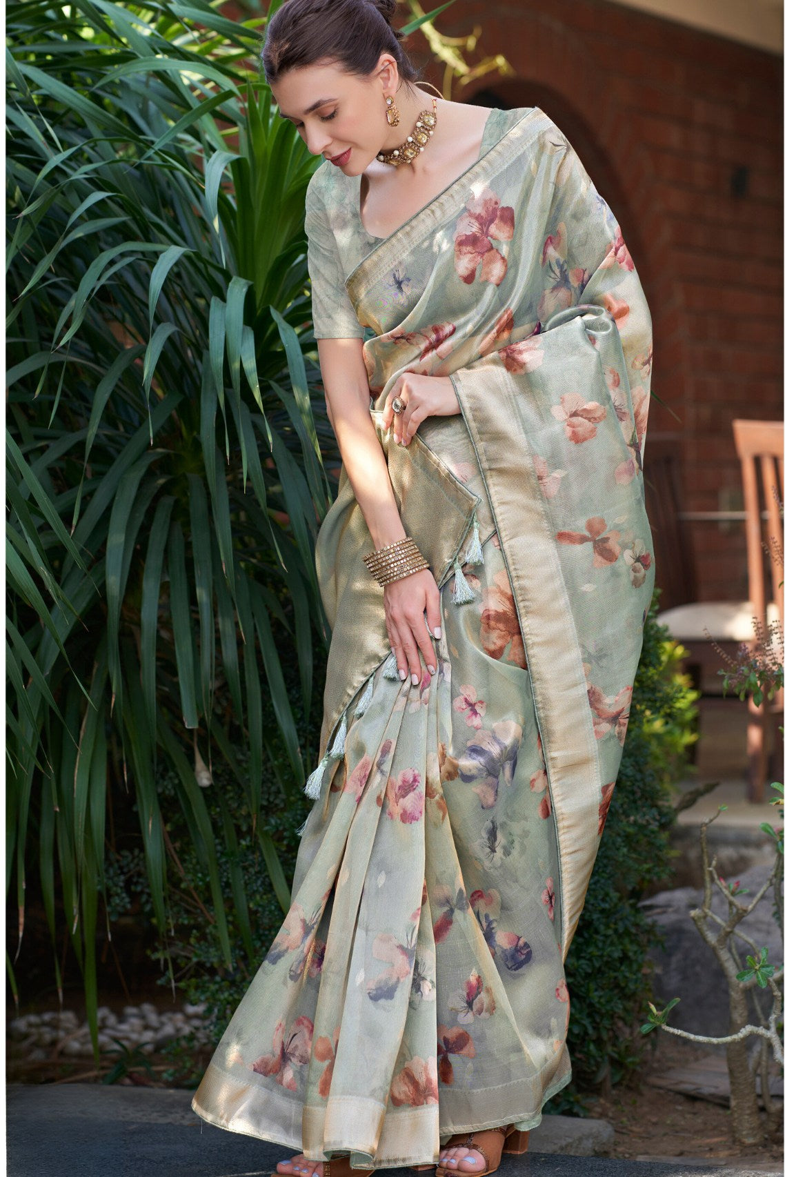 Buy MySilkLove Pumice Grey Digital Printed Organza Saree Online