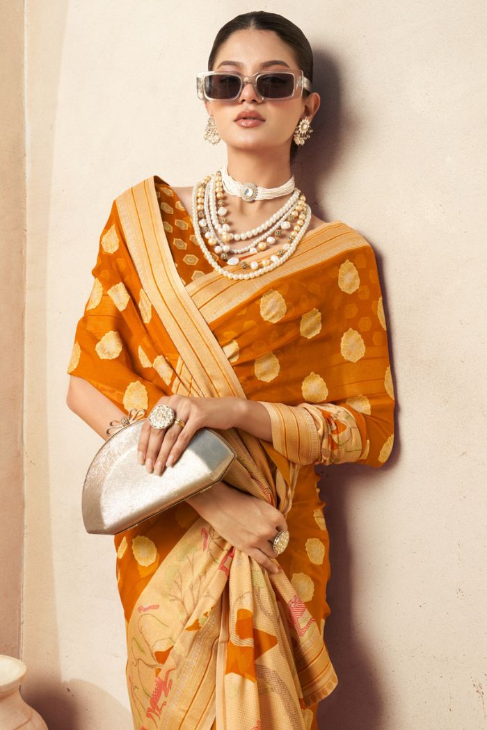 Buy MySilkLove Tuscany Yellow Woven Georgette saree Online