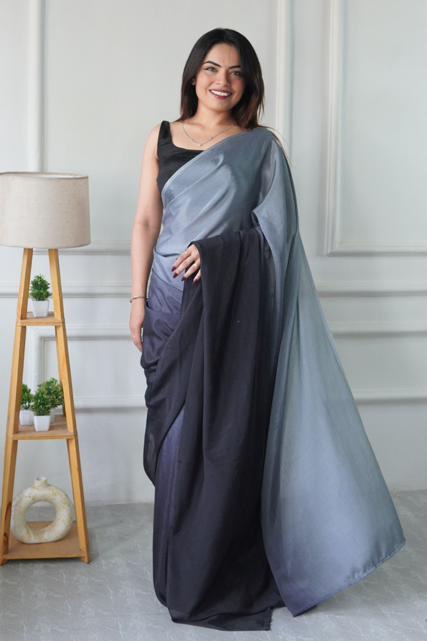 Buy MySilkLove Anchor Grey Chinon Ready To Wear Saree Online