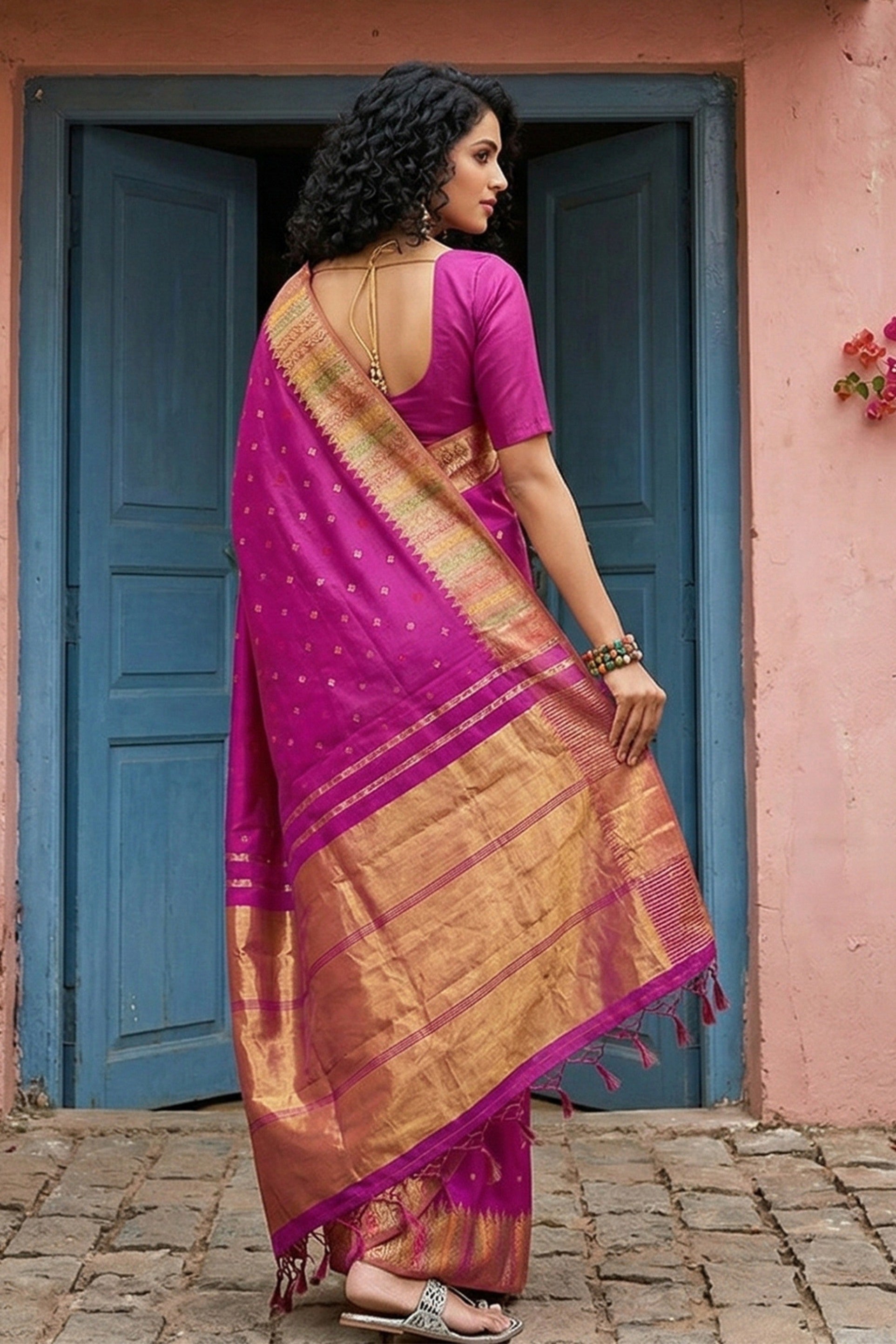 Buy MySilkLove Rani Pink Woven Banarasi Silk Saree Online