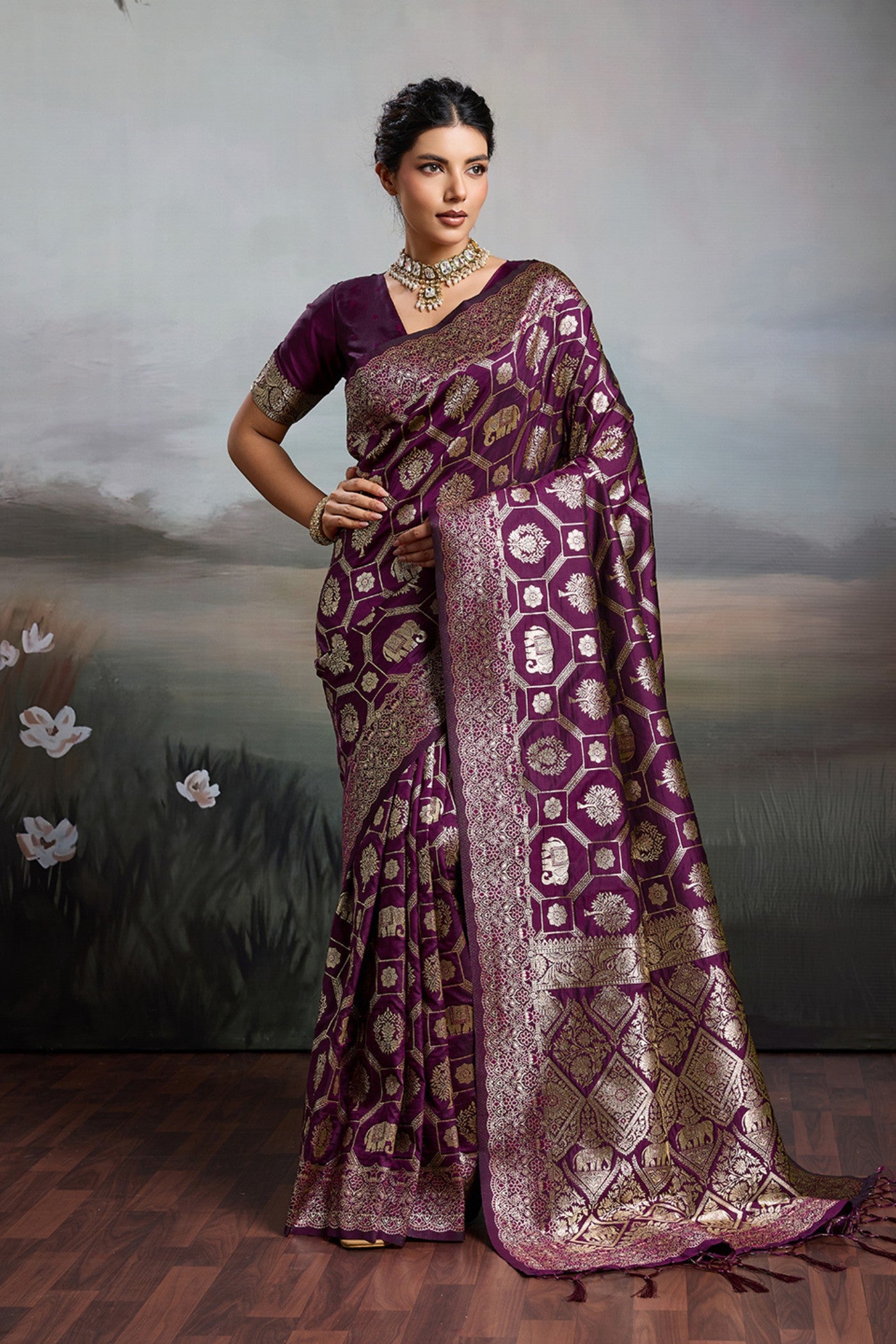 Buy MySilkLove Amethyst Purple Woven Banarasi Soft Silk Saree Online