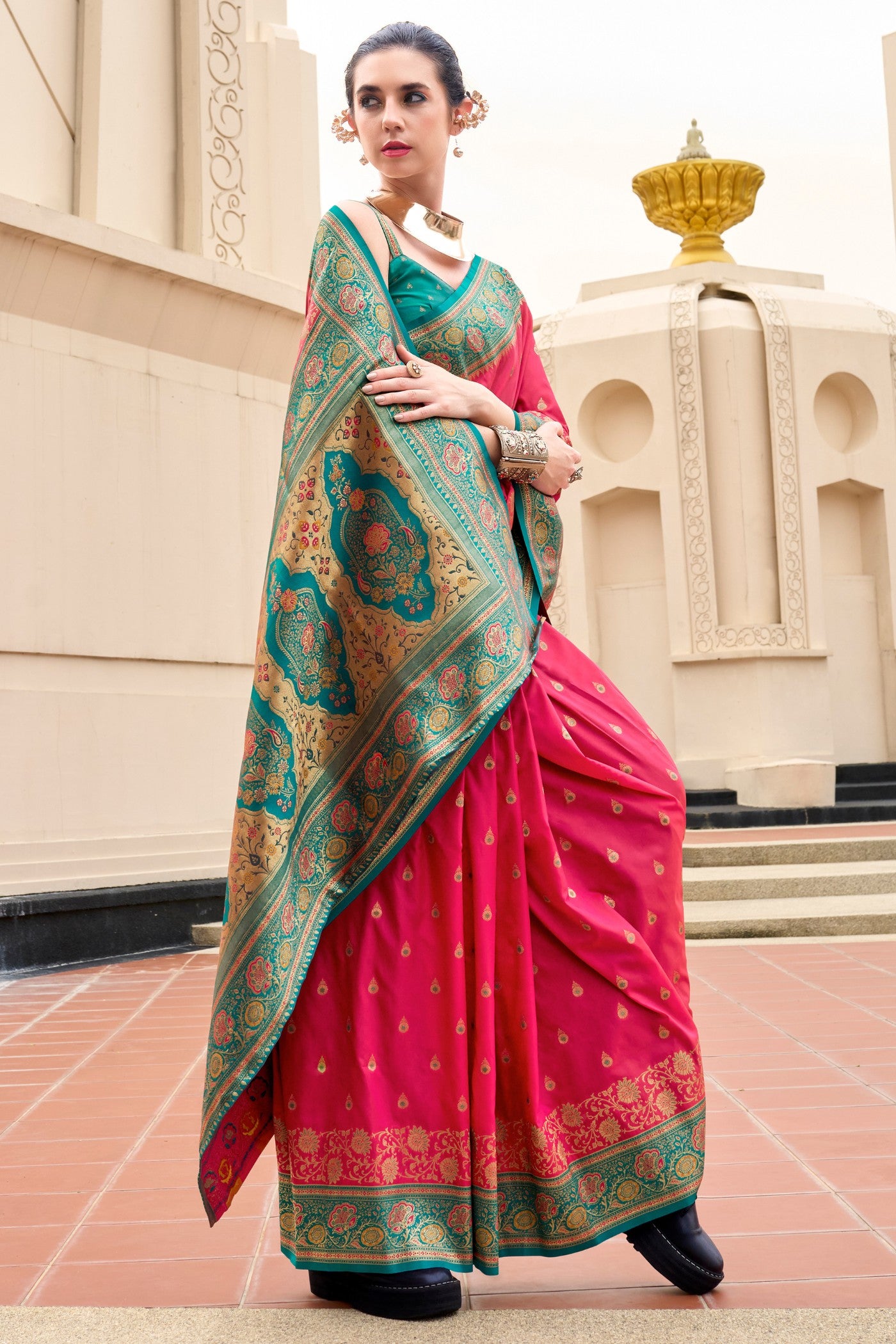 Buy MySilkLove Cherry Pink Woven Banarasi Saree Online