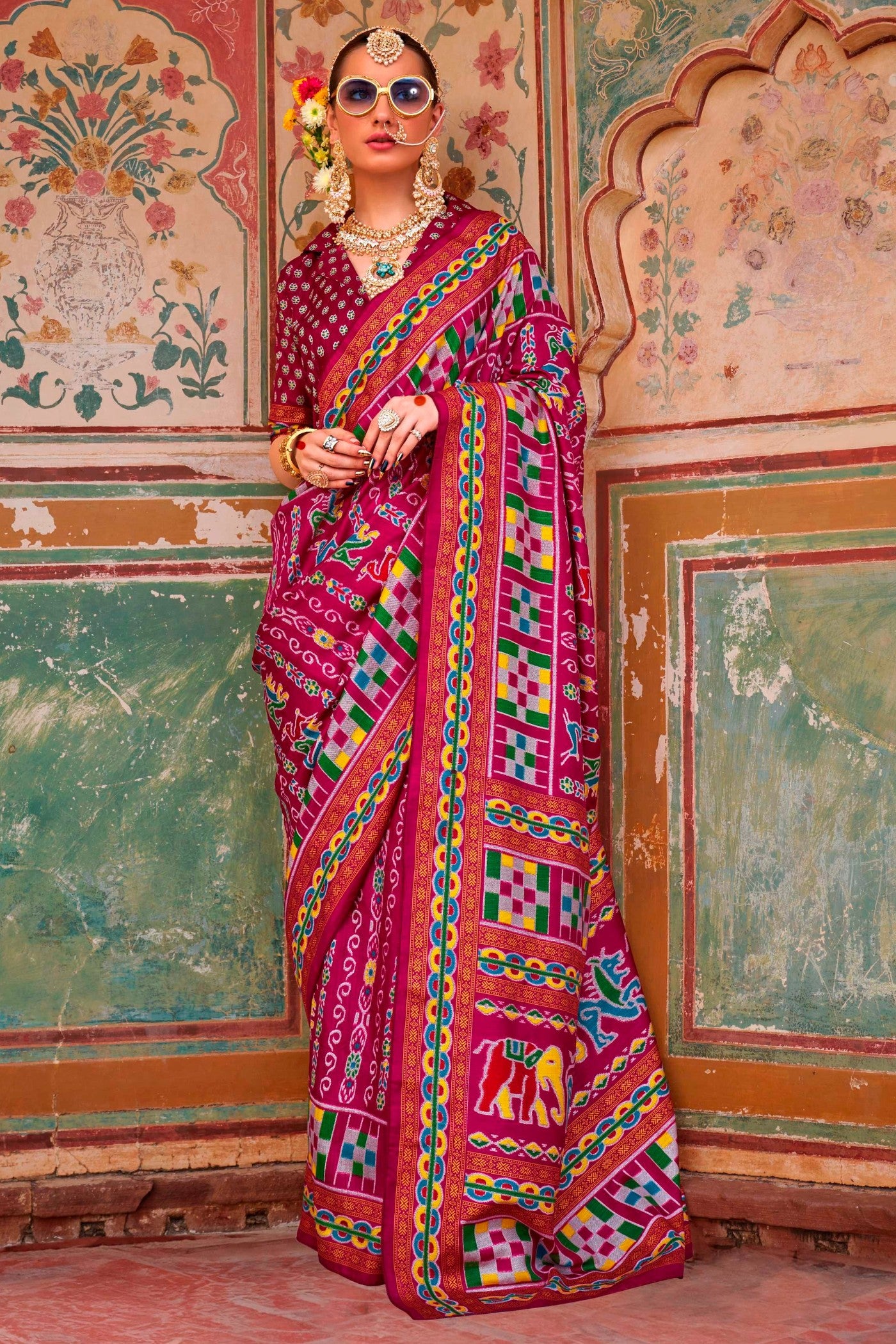 Buy MySilkLove Chestnut Rose Pink Printed Patola Saree Online