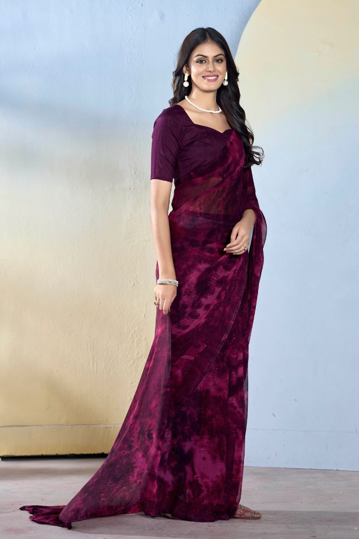 Buy MySilkLove Jamun Purple Ready To Wear Georgette Saree Online