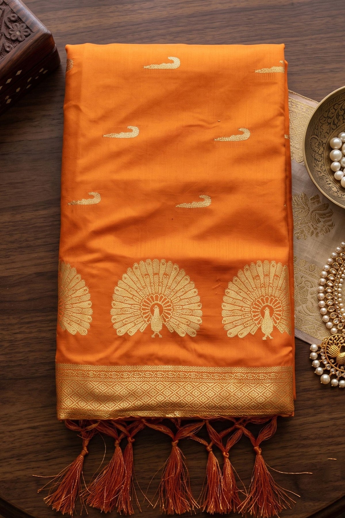 Buy MySilkLove Marigold Yellow Banarasi Woven Soft Silk Saree Online