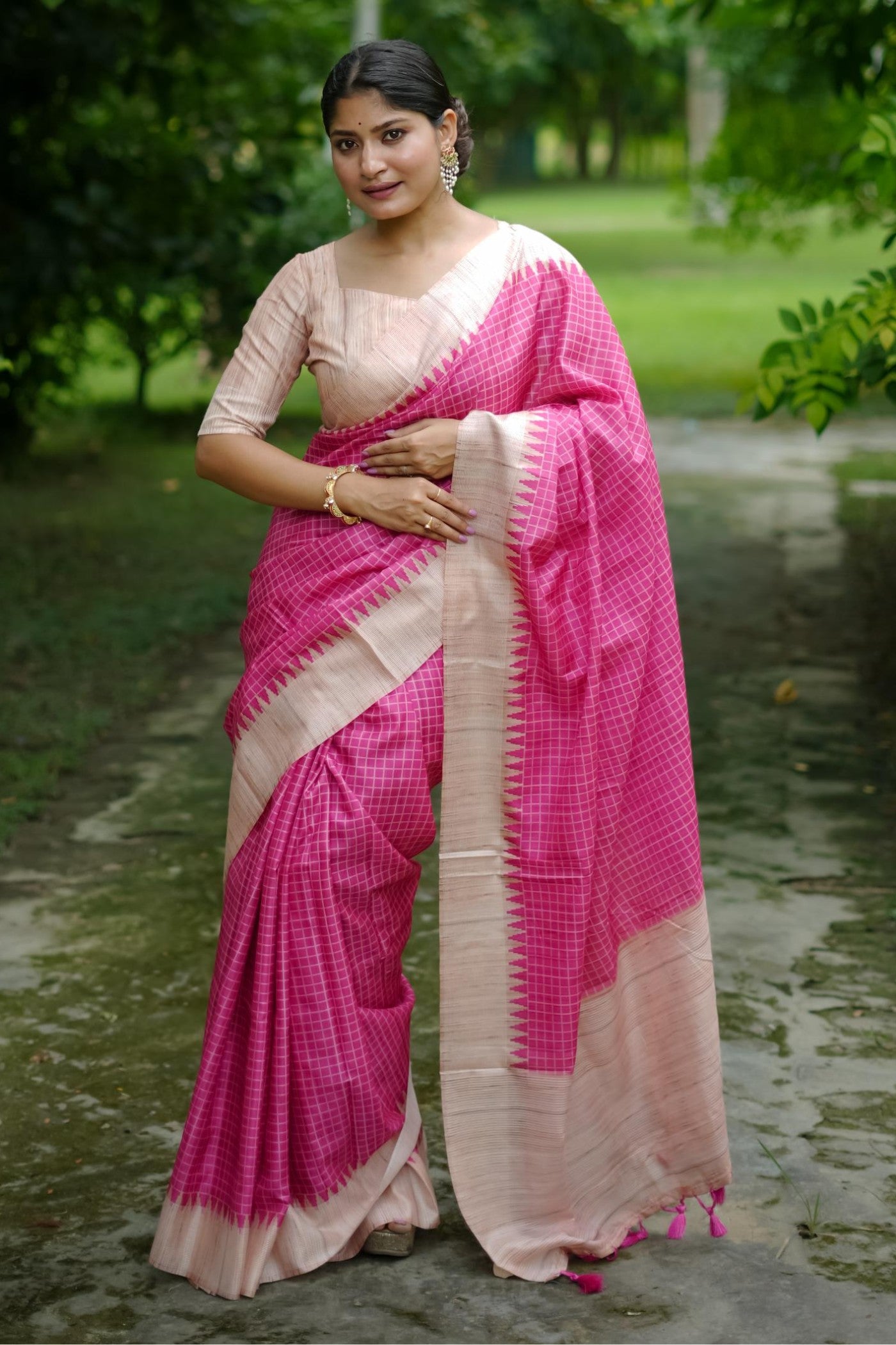 Buy MySilkLove French Pink Printed Raw Silk Saree Online